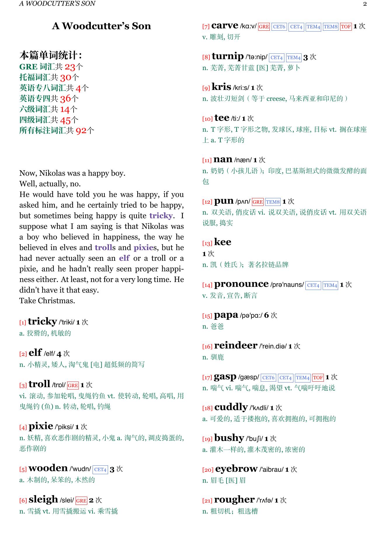 A Boy Called Chrismas章节单词统计