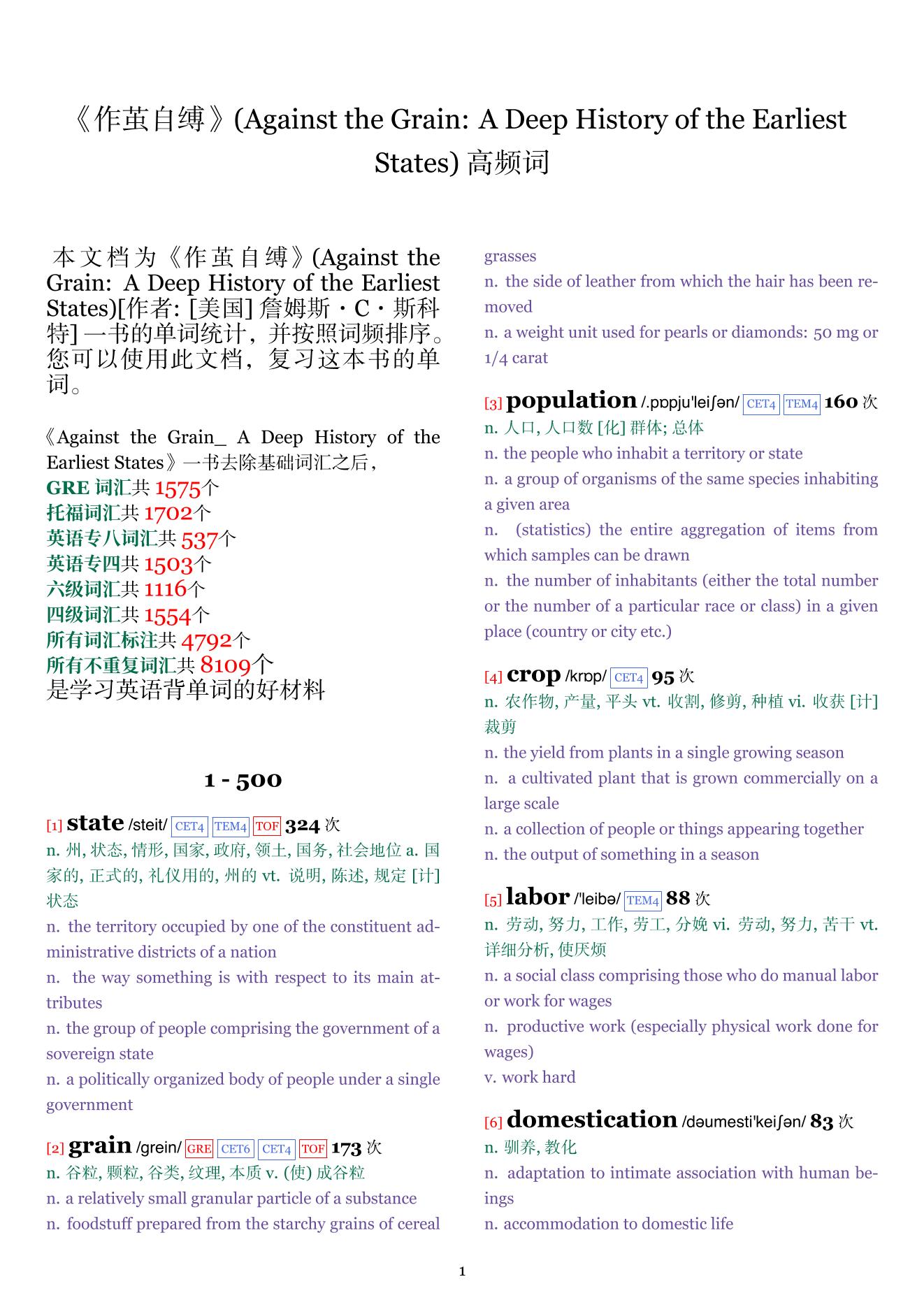 Against the Grain: A Deep History of the Earliest States词频统计
