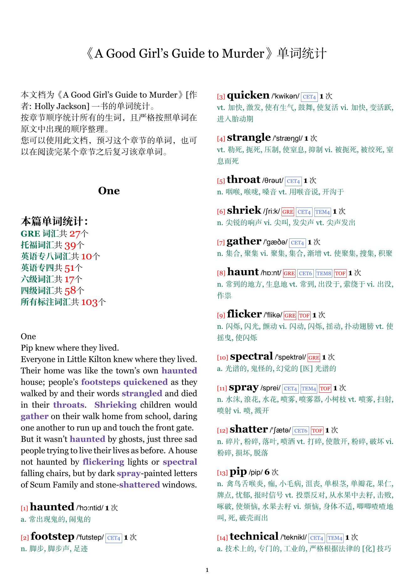 A Good Girl's Guide to Murder章节单词统计