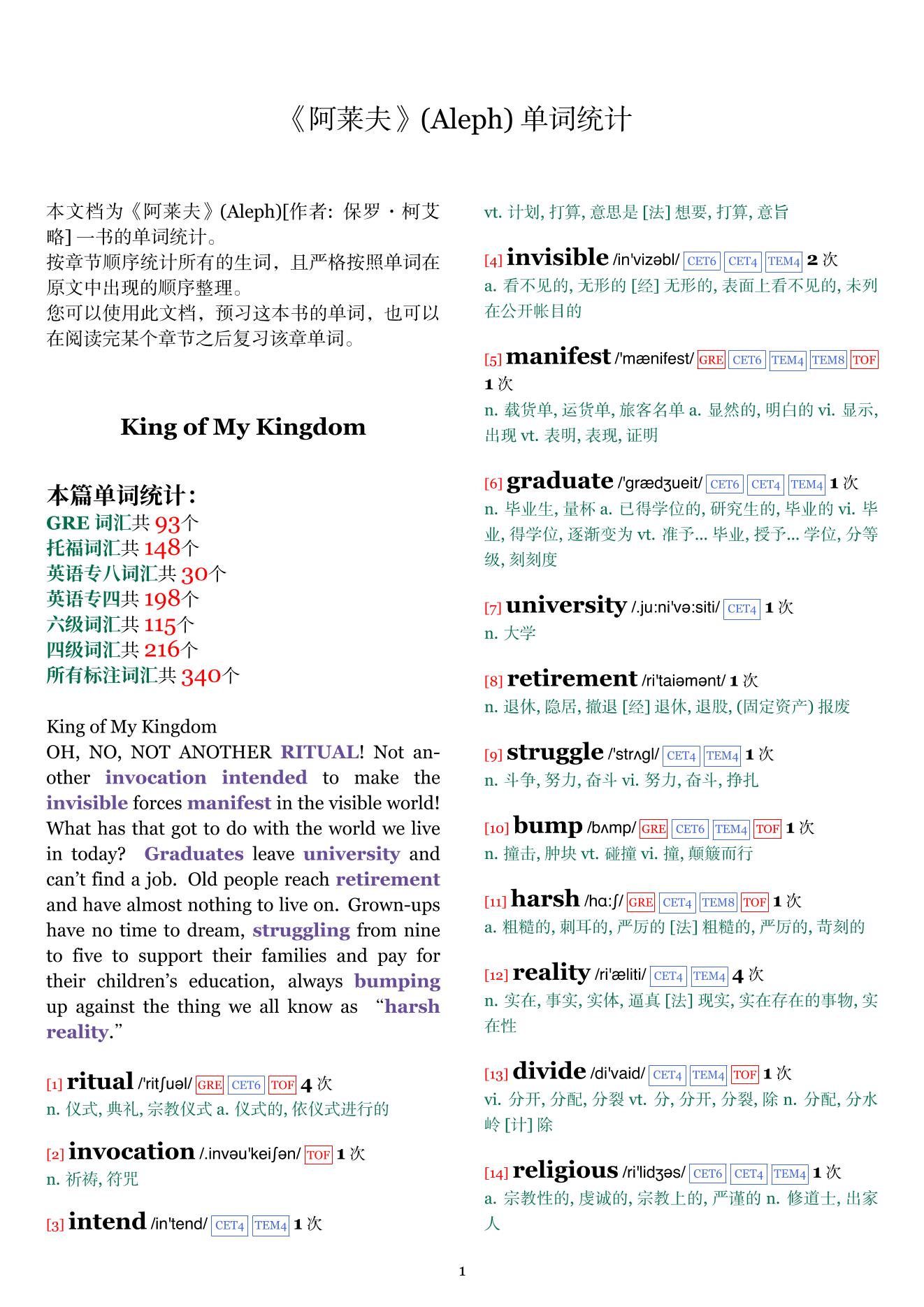 Aleph章节单词统计