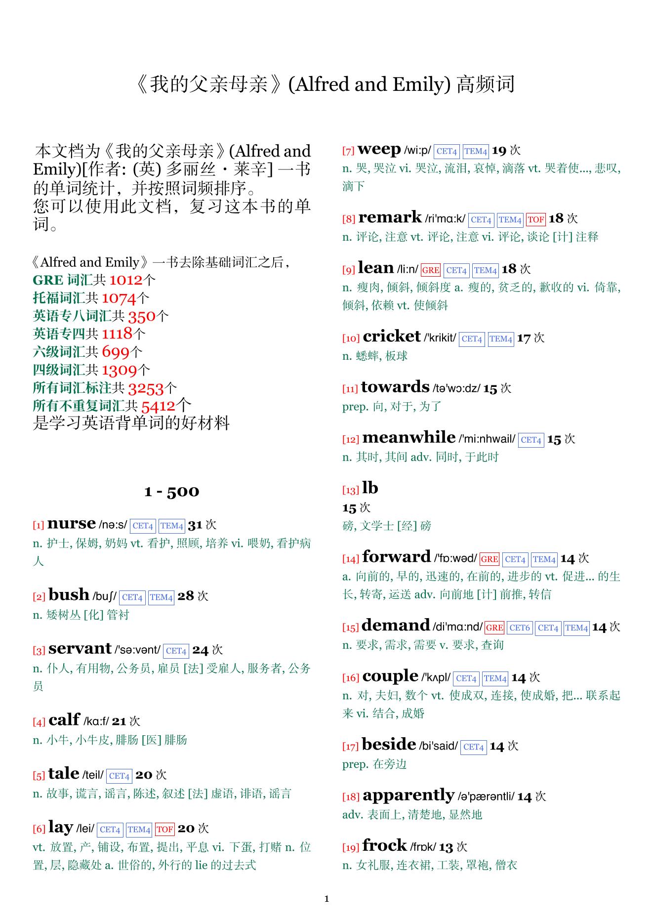 Alfred and Emily词频统计