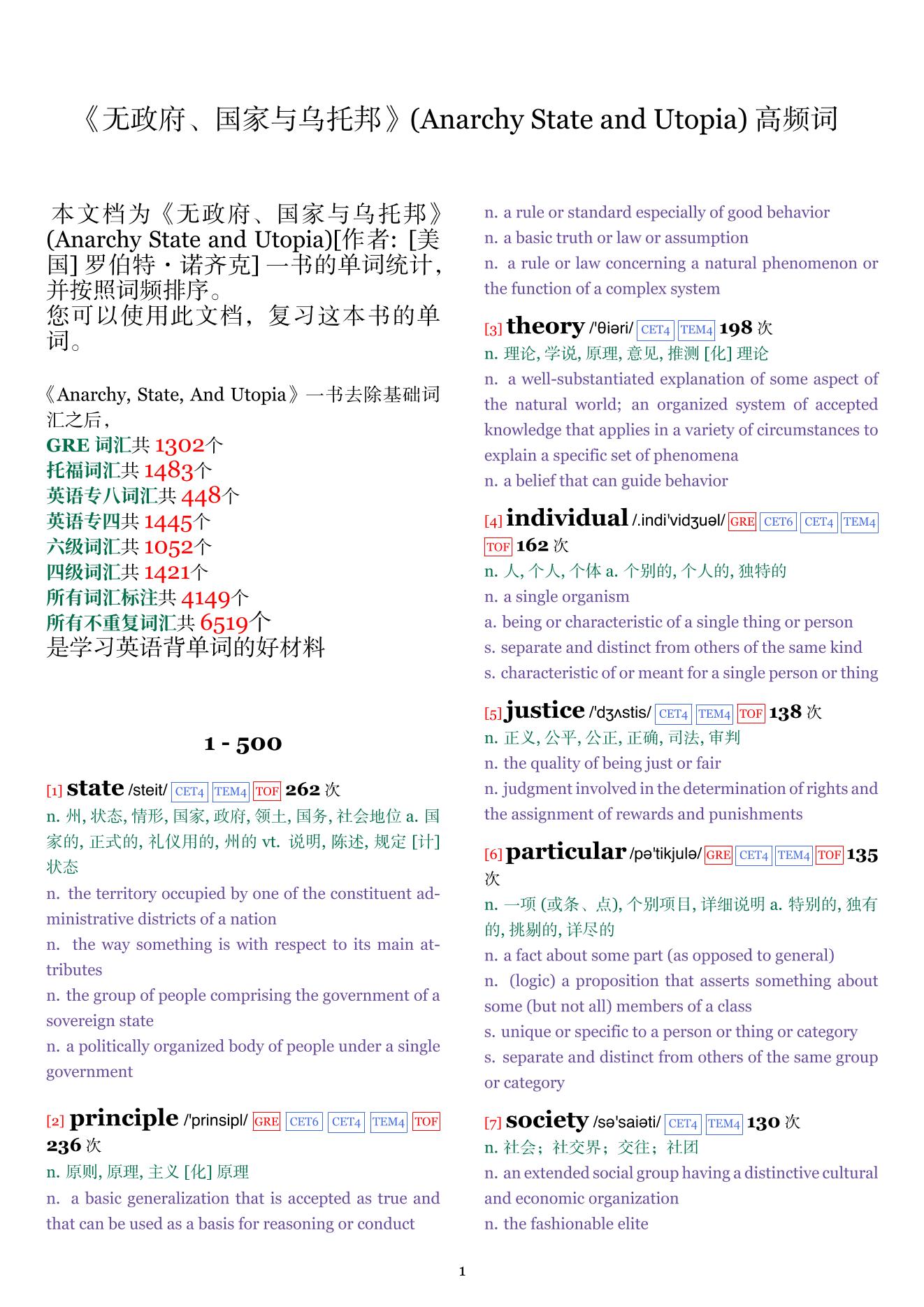 Anarchy State and Utopia词频统计