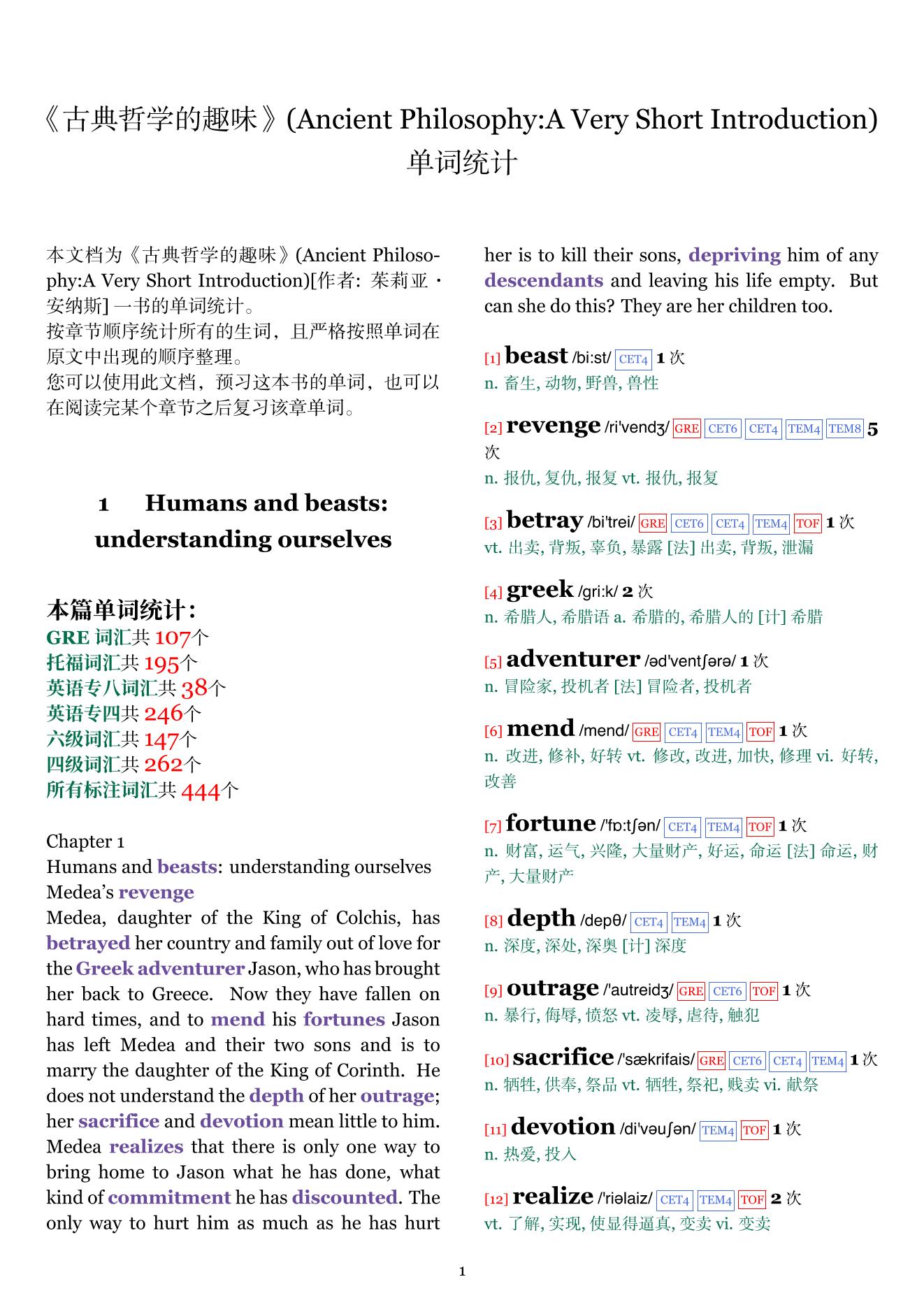 Ancient Philosophy:A Very Short Introduction章节单词统计