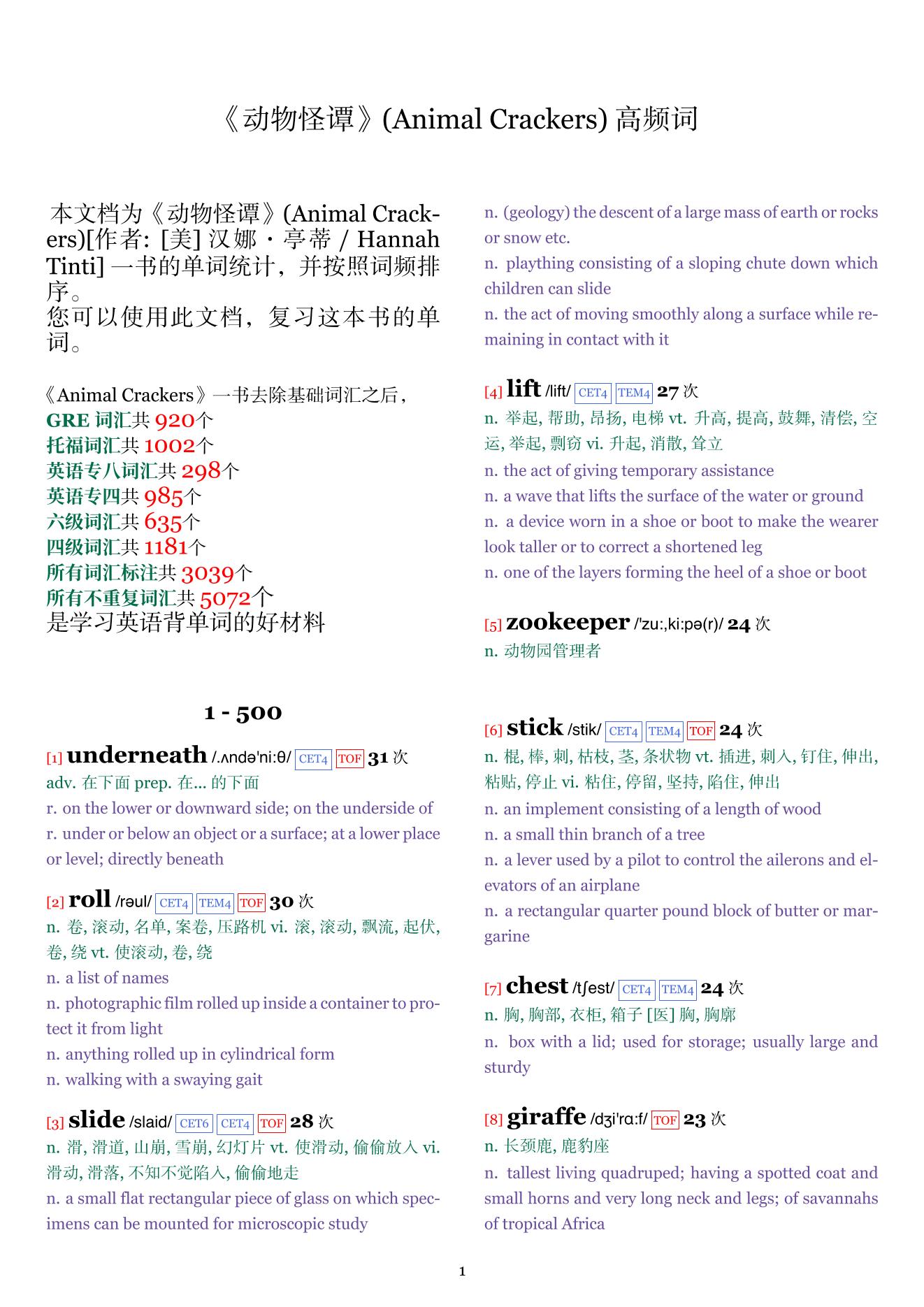 Animal Crackers词频统计