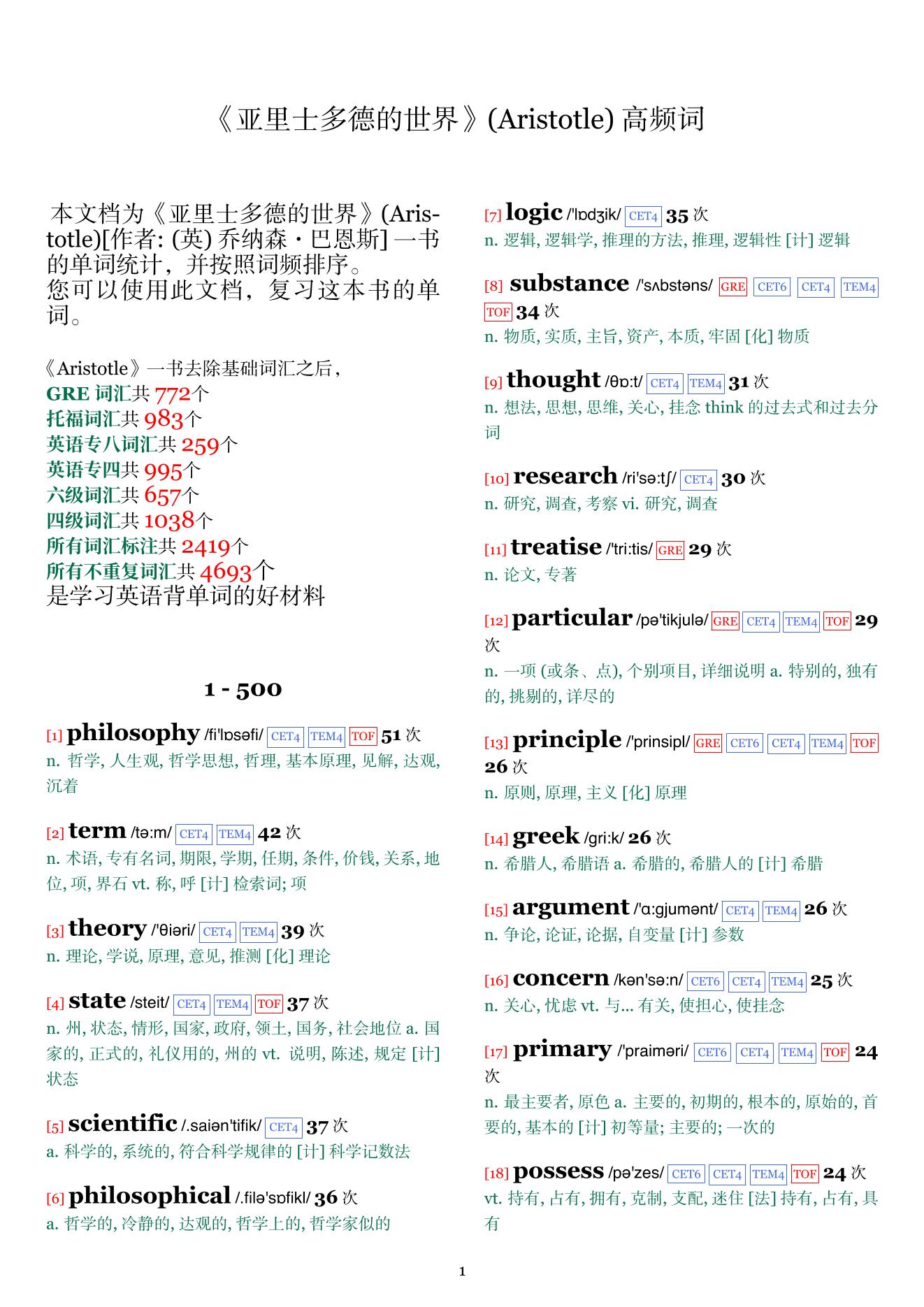 Aristotle词频统计