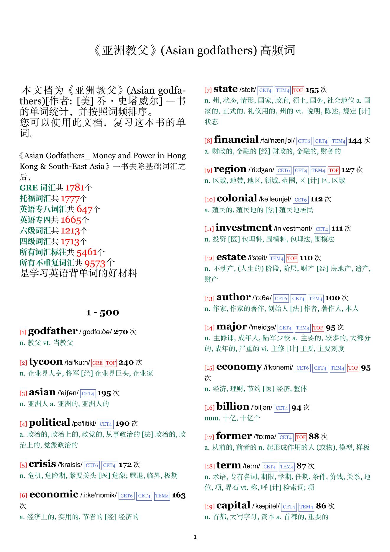 Asian godfathers词频统计