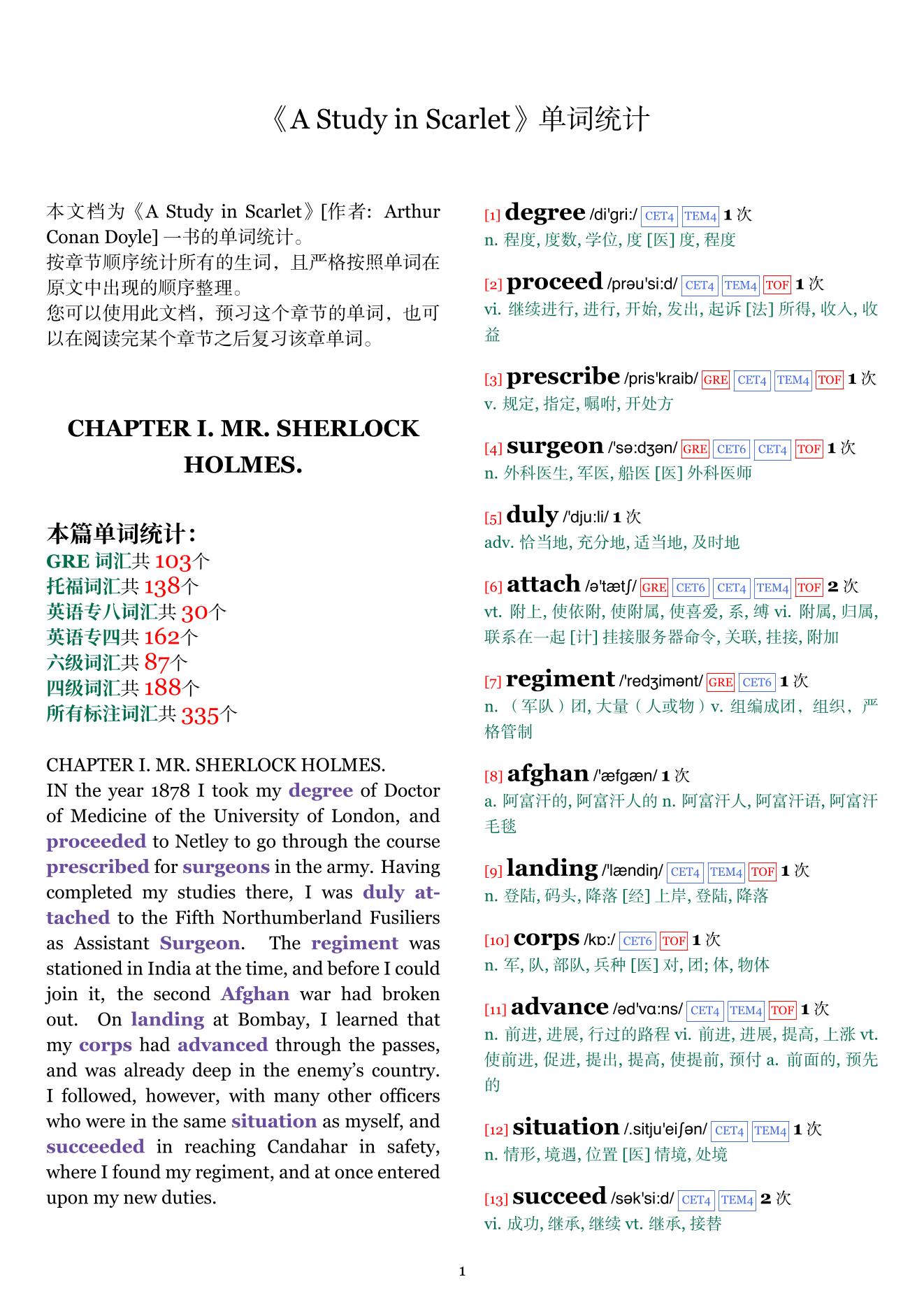 A Study in Scarlet章节单词统计