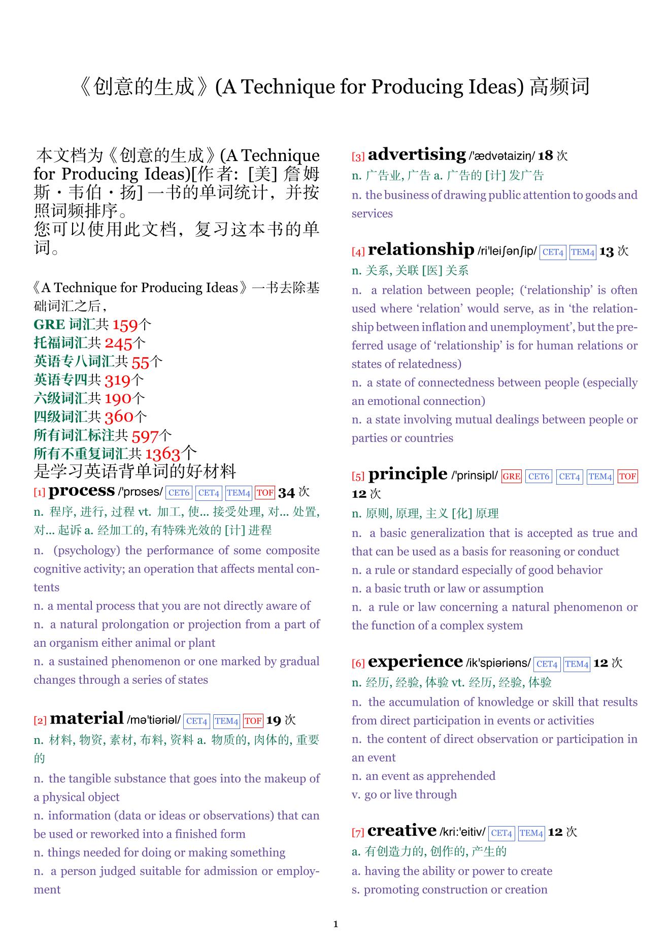 A Technique for Producing Ideas词频统计