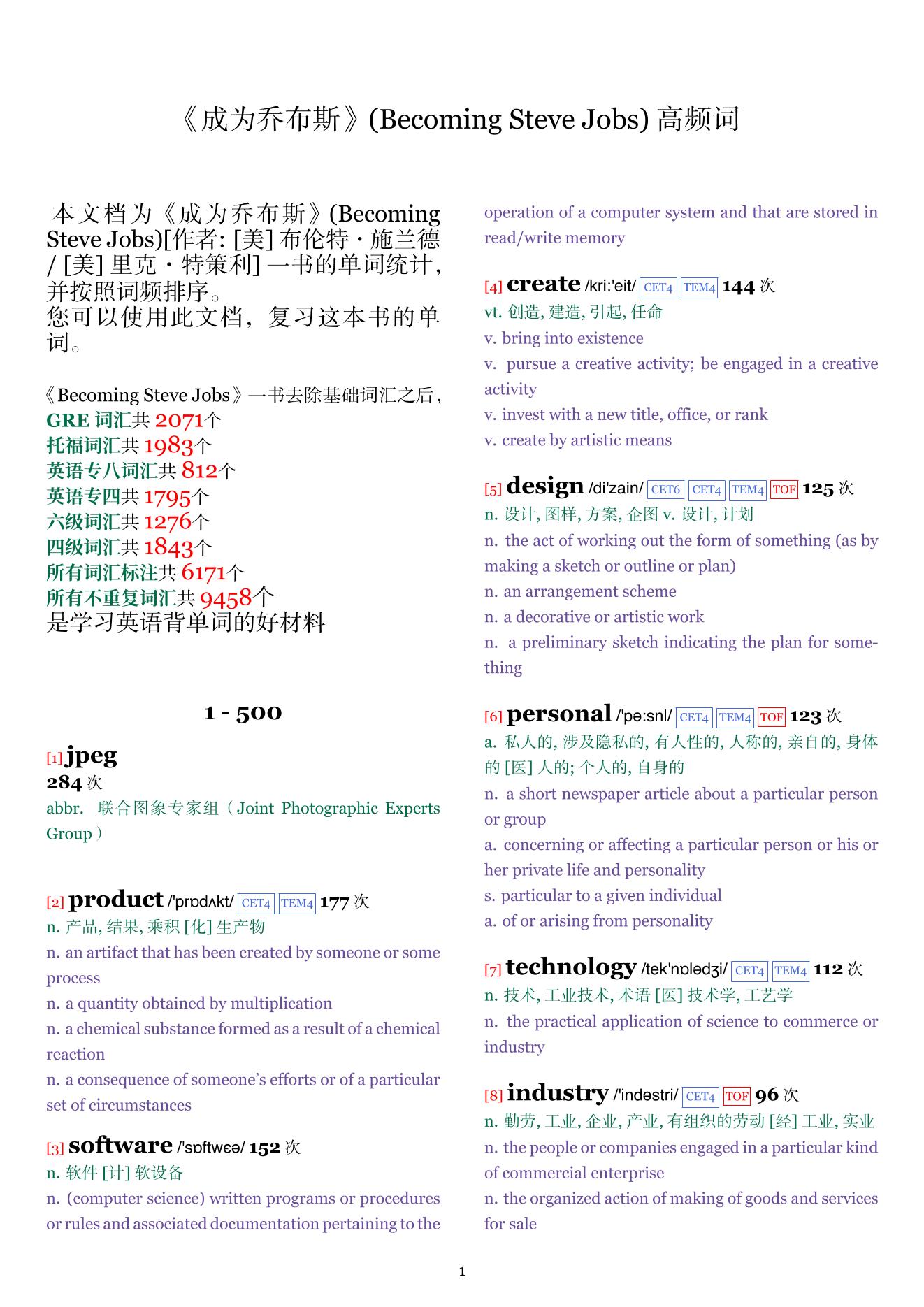 Becoming Steve Jobs词频统计