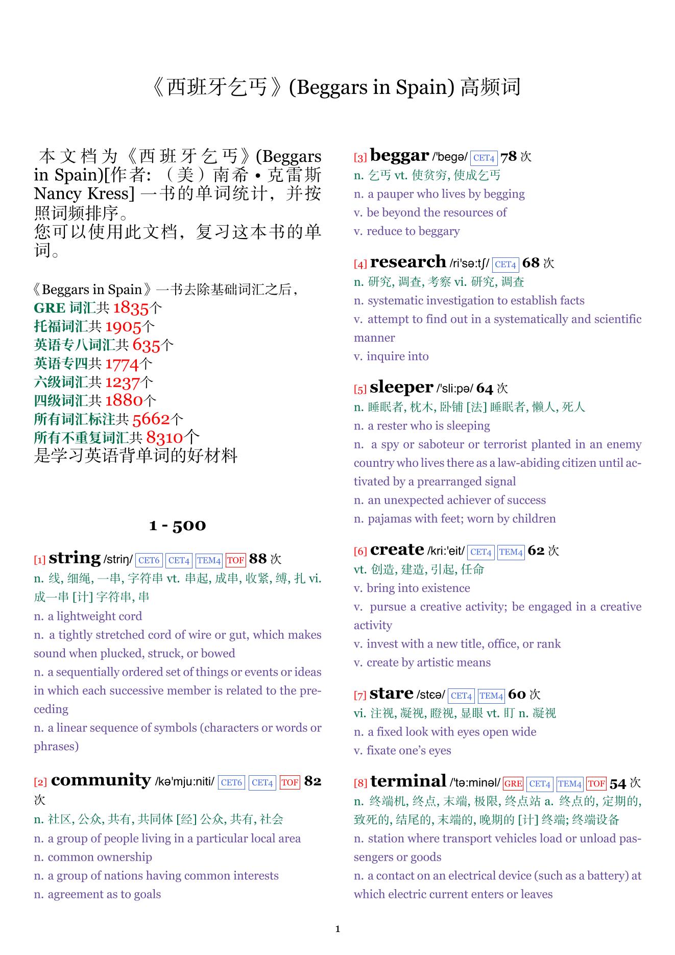 Beggars in Spain词频统计