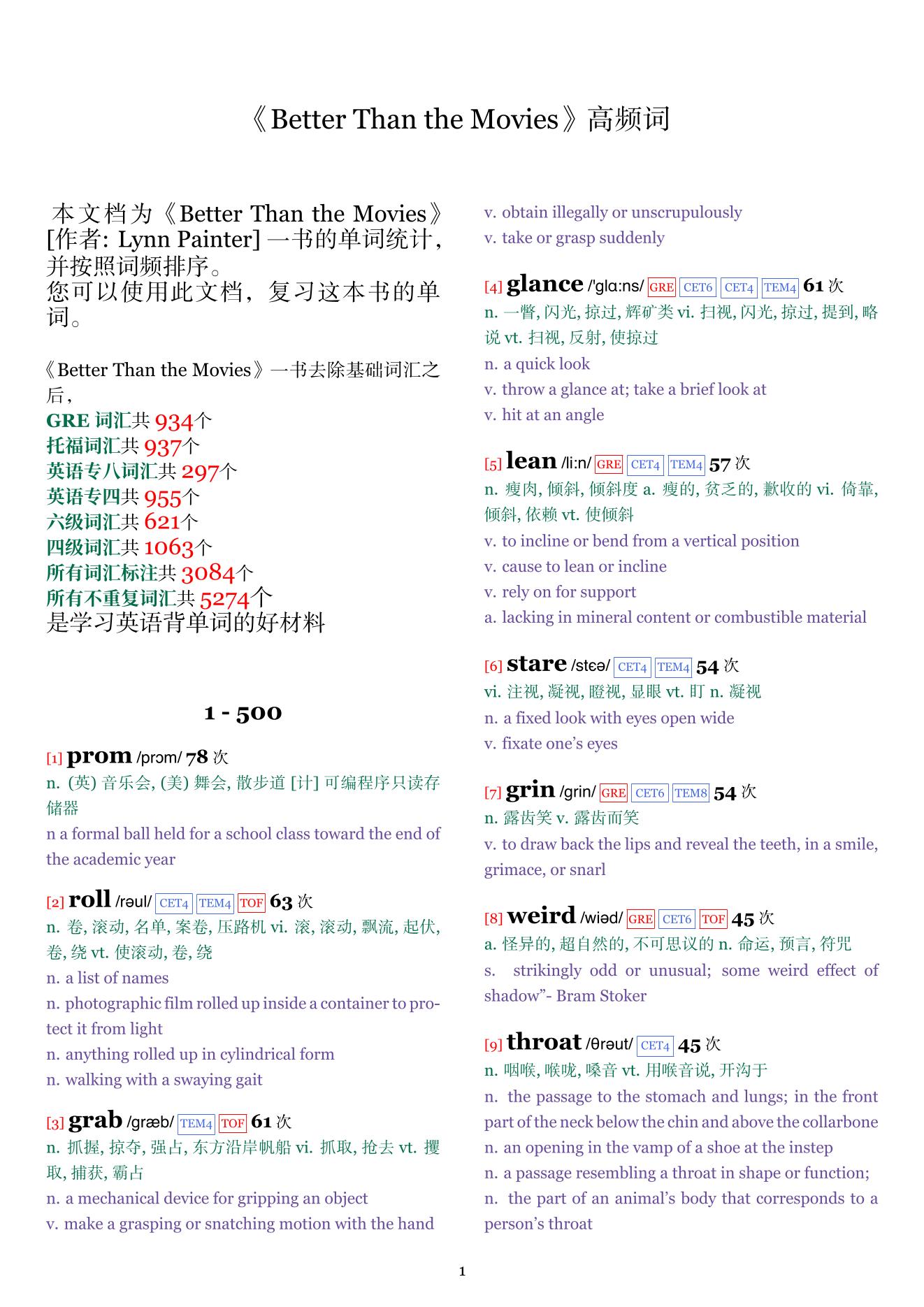 Better Than the Movies词频统计