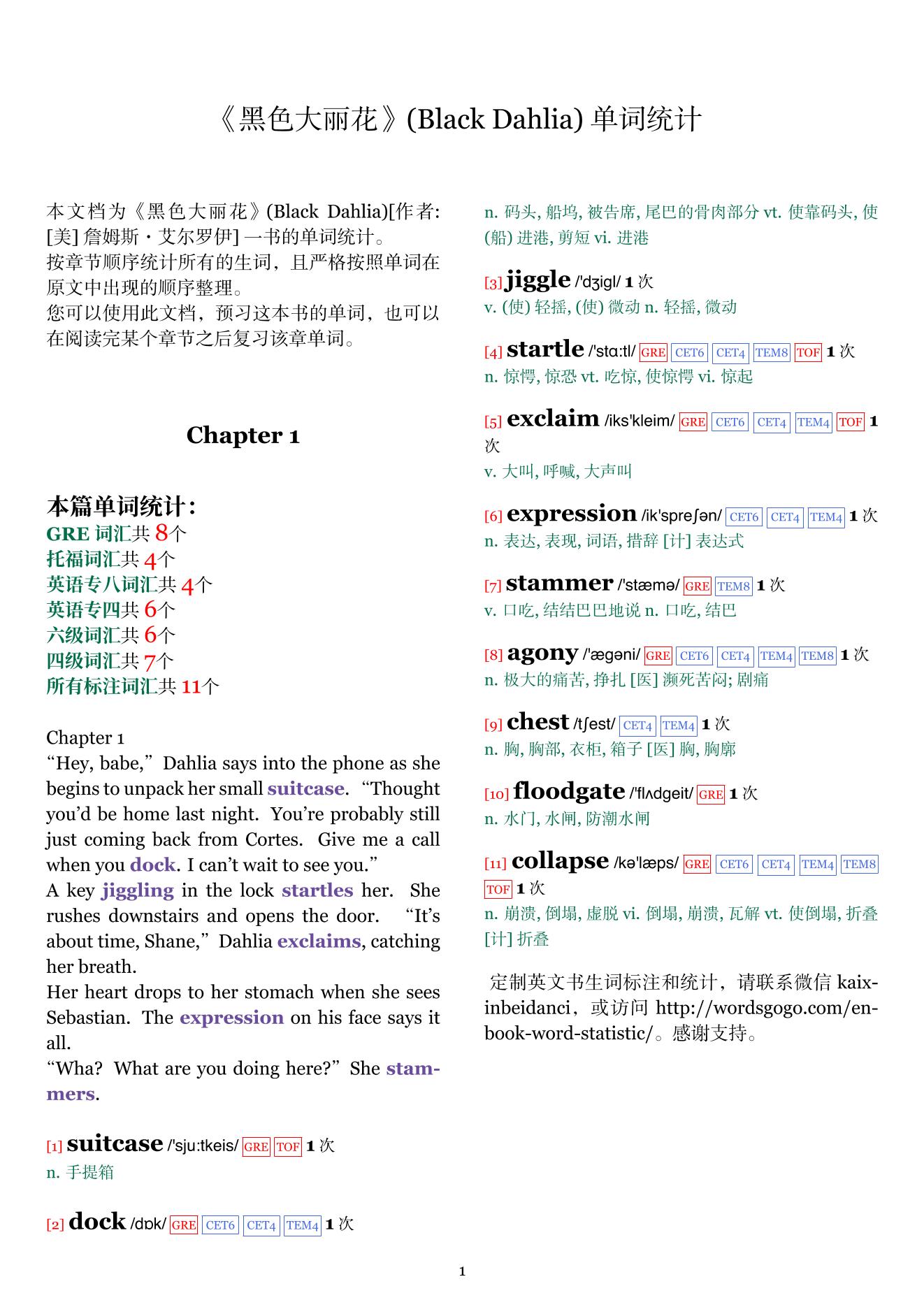 Black Dahlia章节单词统计