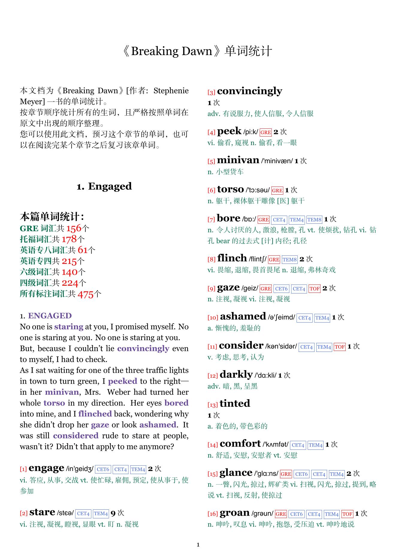 Breaking Dawn章节单词统计