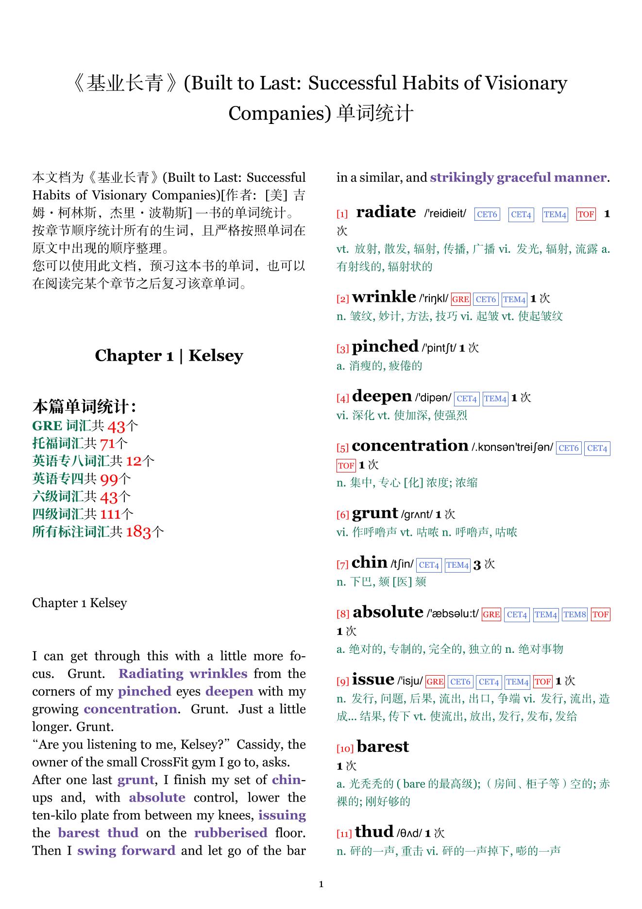 Built to Last: Successful Habits of Visionary Companies章节单词统计