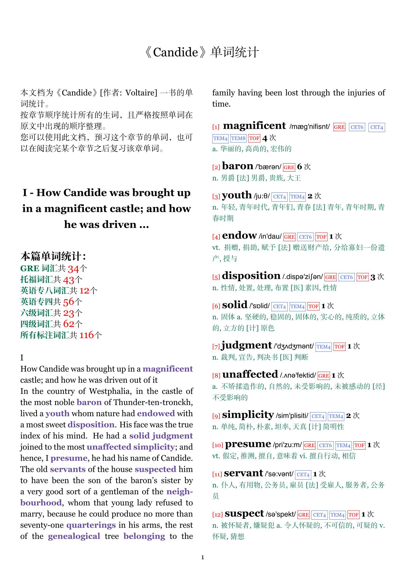 Candide章节单词统计