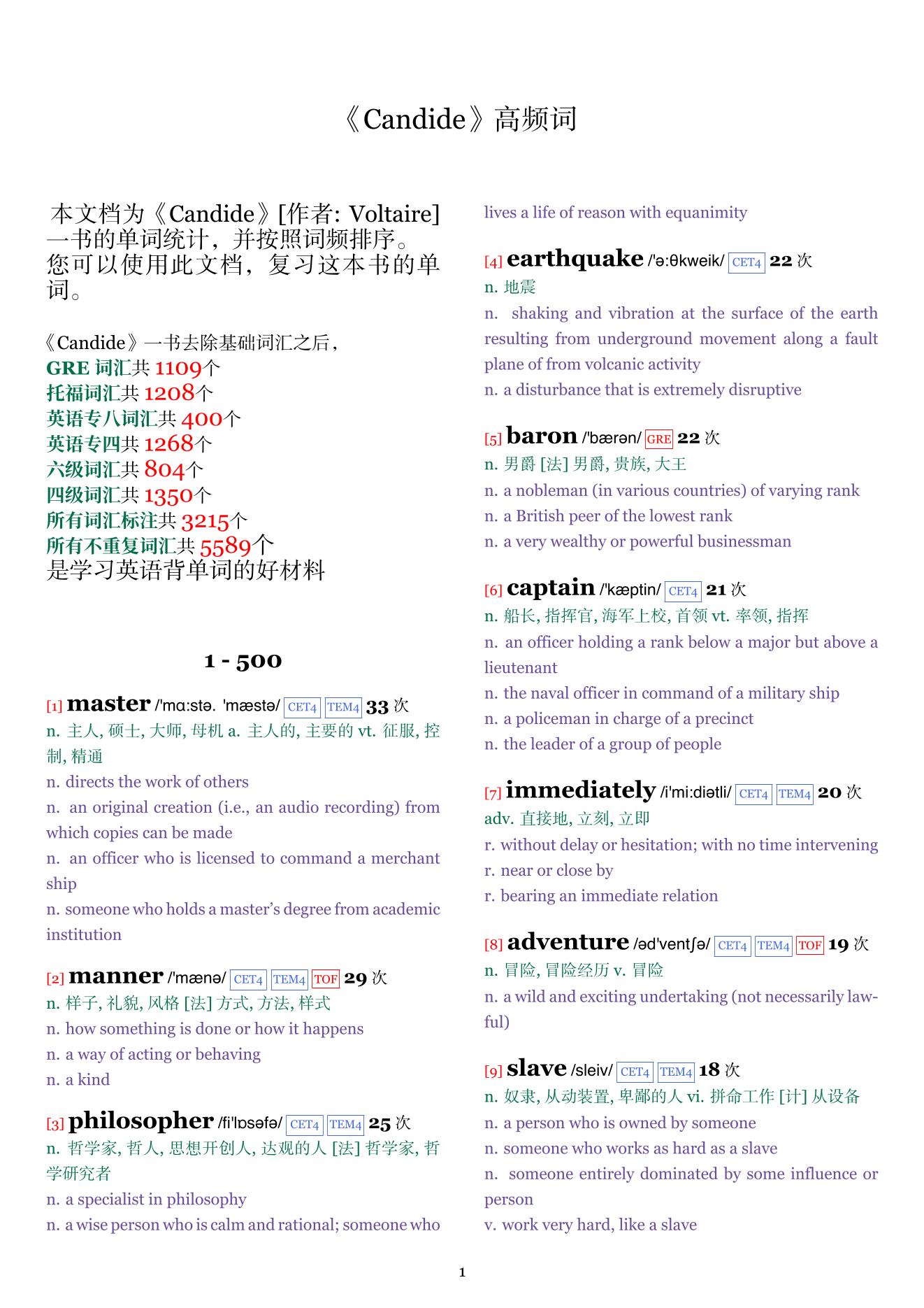 Candide词频统计