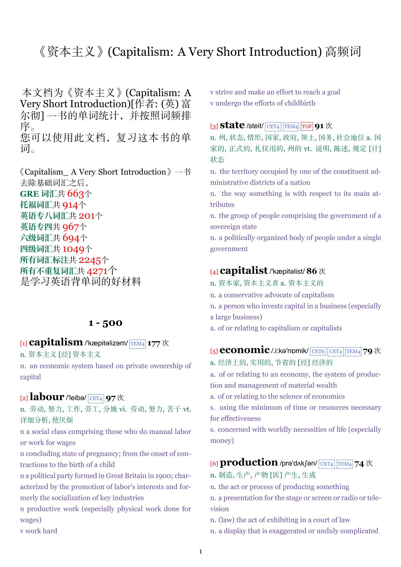 Capitalism: A Very Short Introduction词频统计