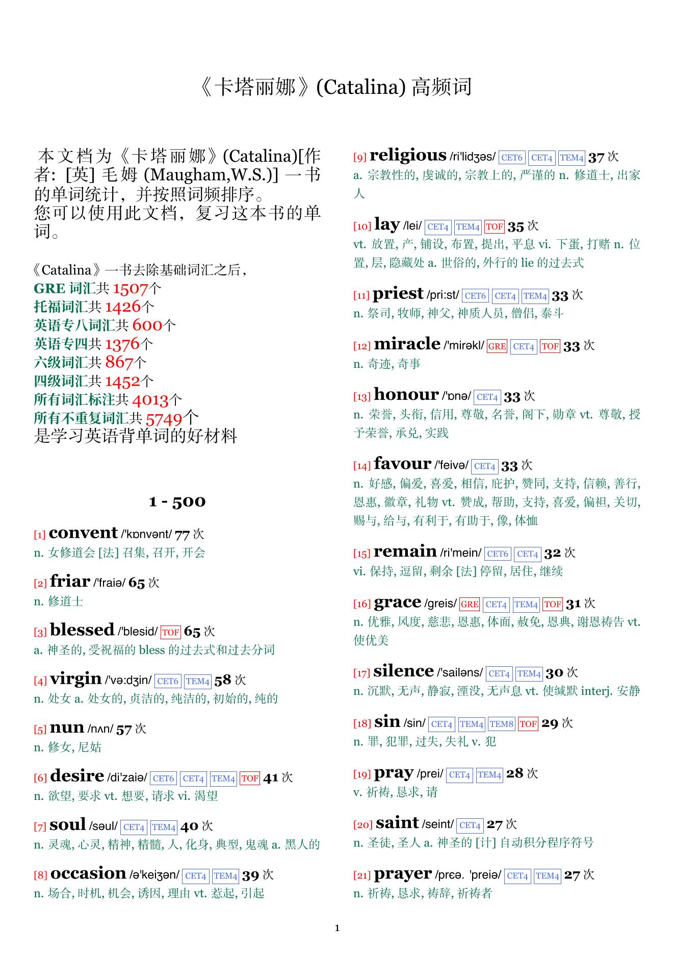 Catalina词频统计