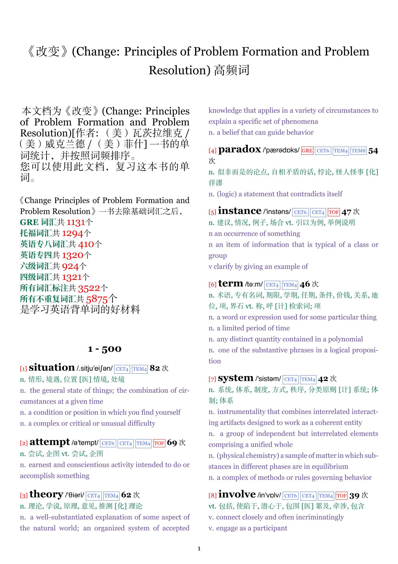 Change: Principles of Problem Formation and Problem Resolution词频统计