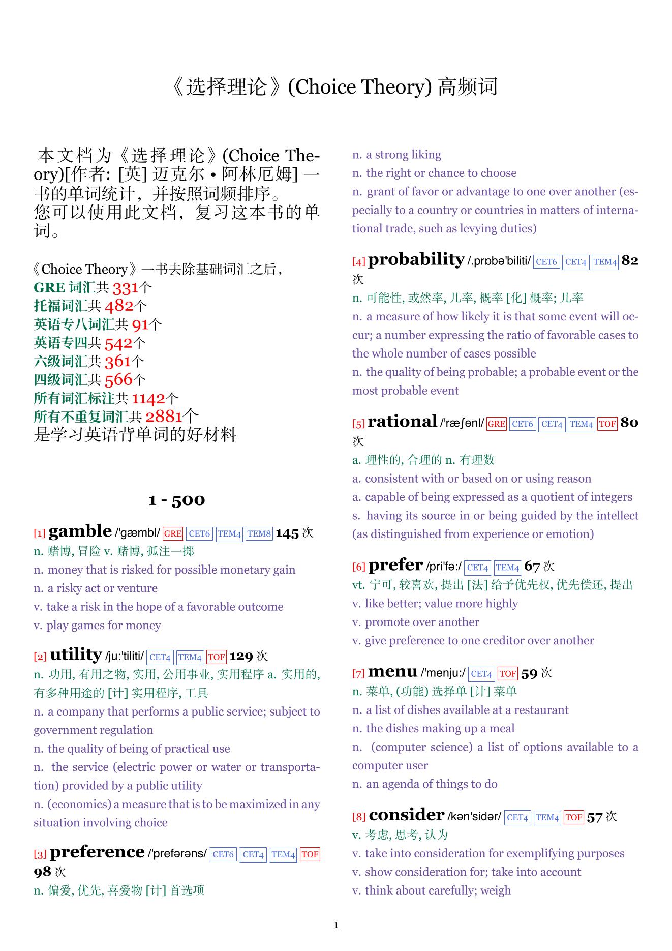 Choice Theory词频统计