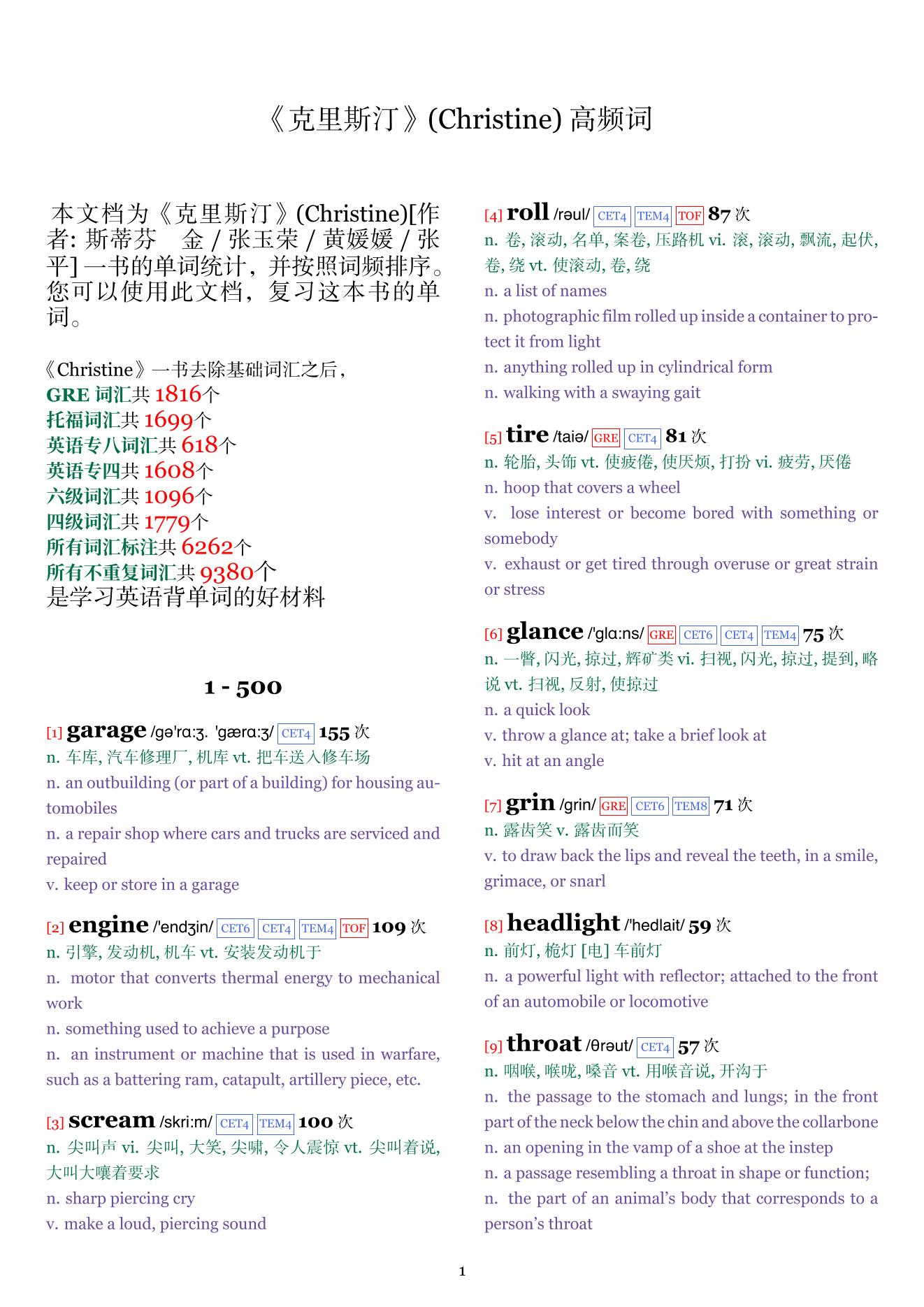 Christine词频统计