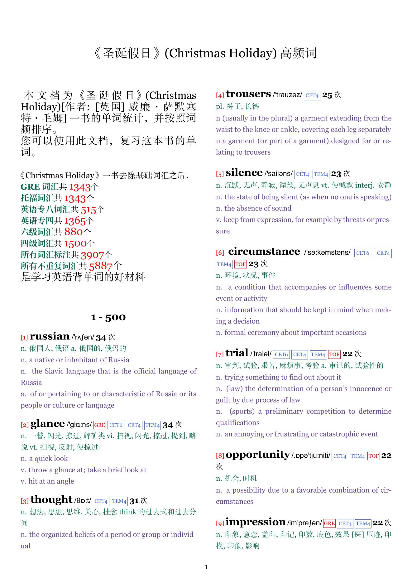 Christmas Holiday词频统计