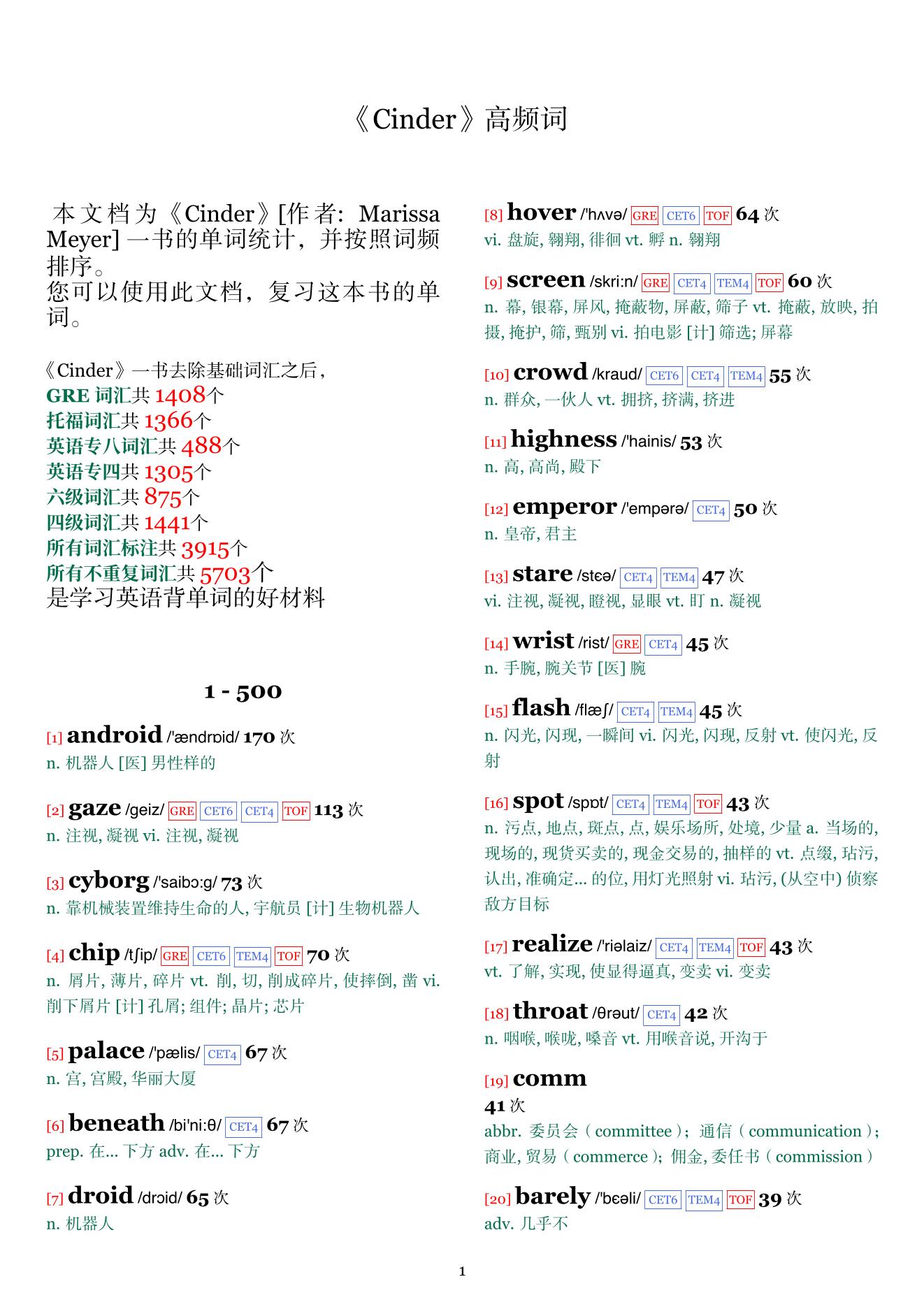 Cinder词频统计