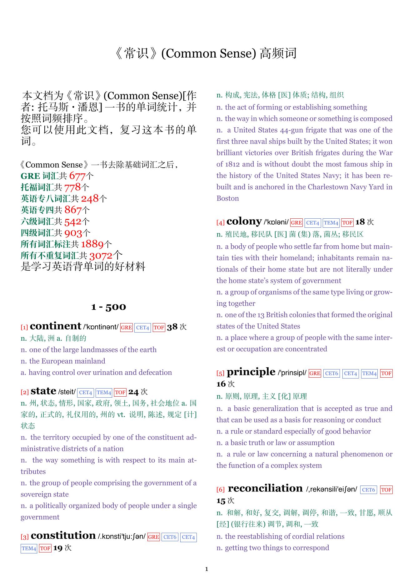 Common Sense词频统计