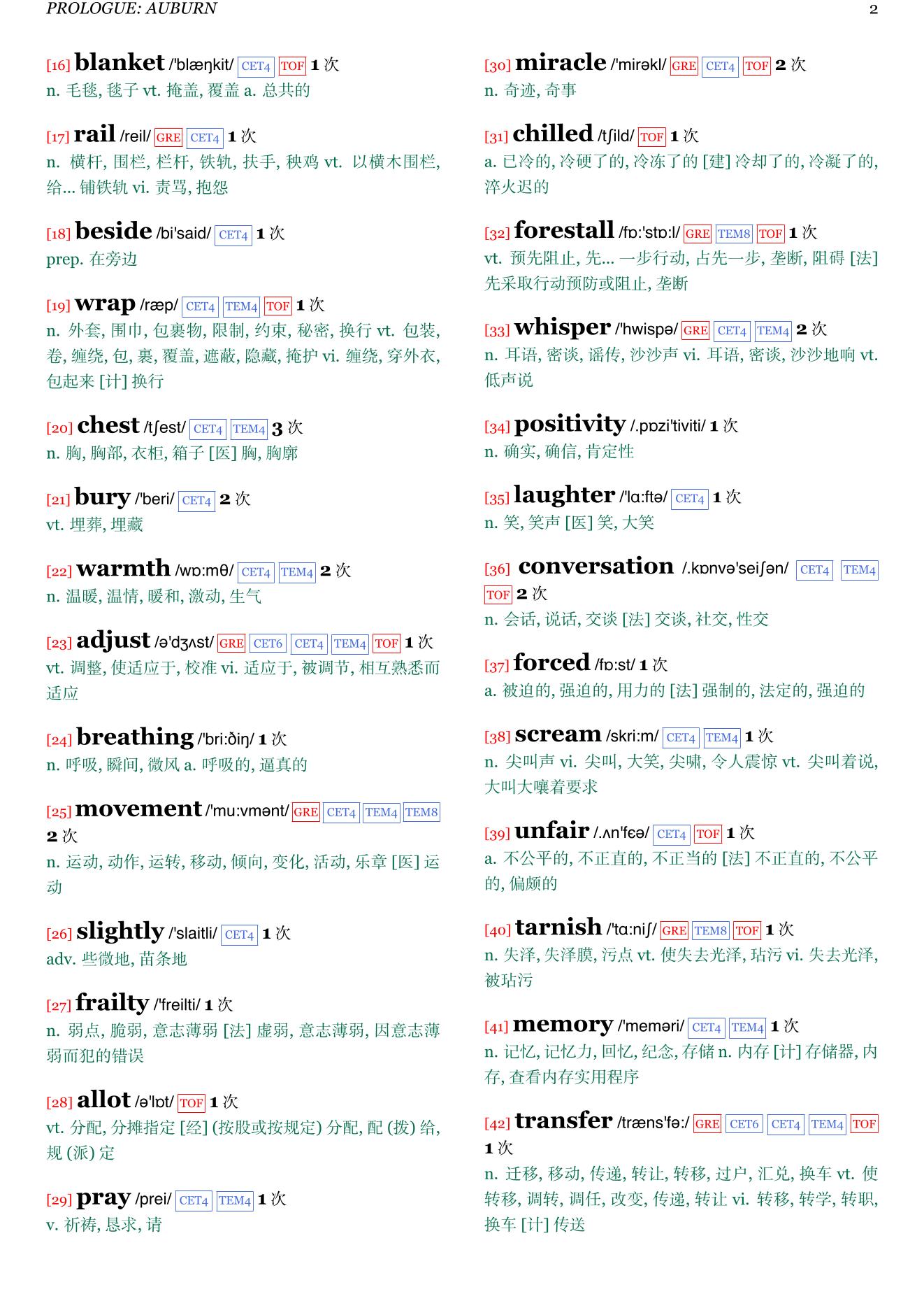 Confess章节单词统计