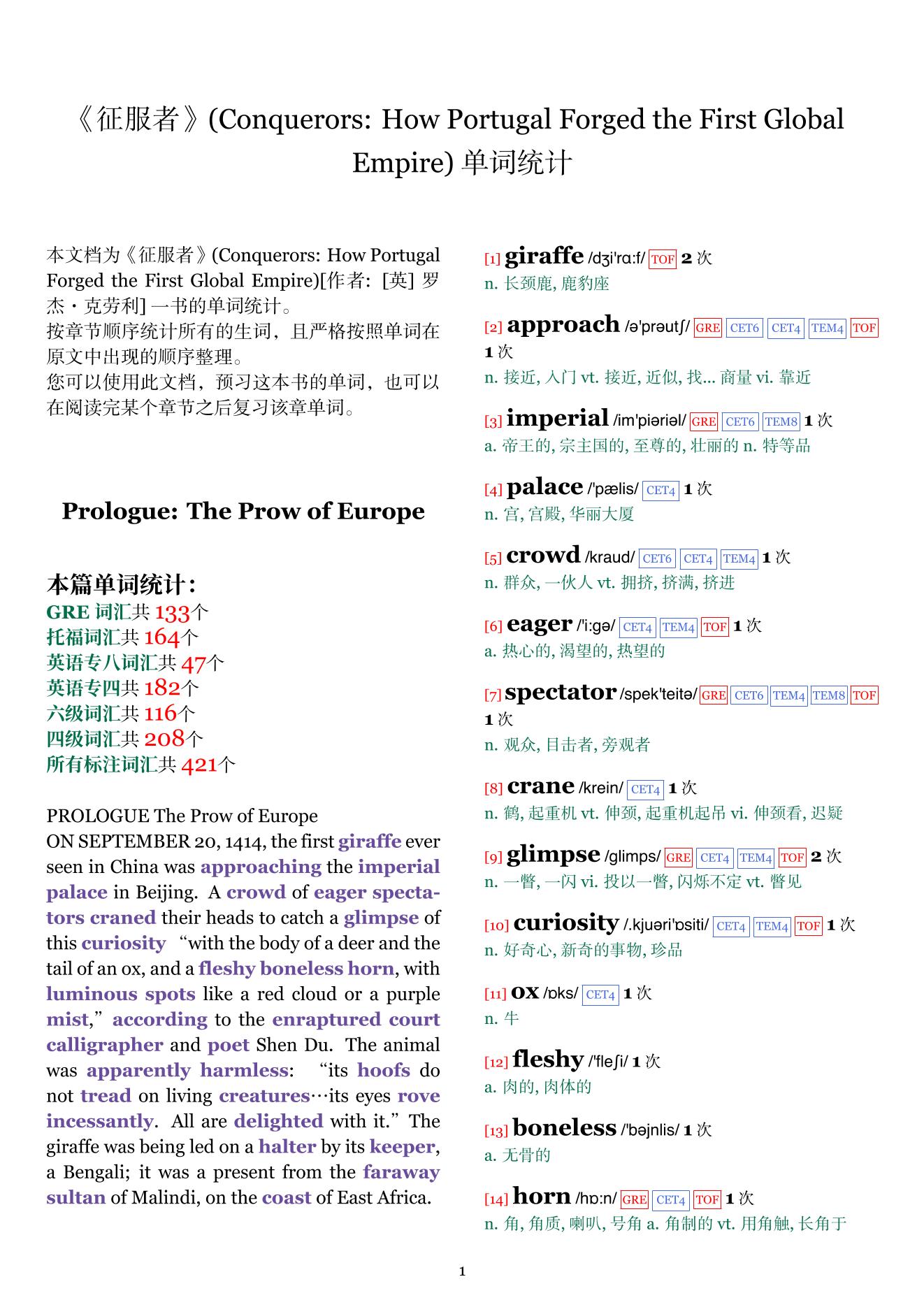 Conquerors: How Portugal Forged the First Global Empire章节单词统计