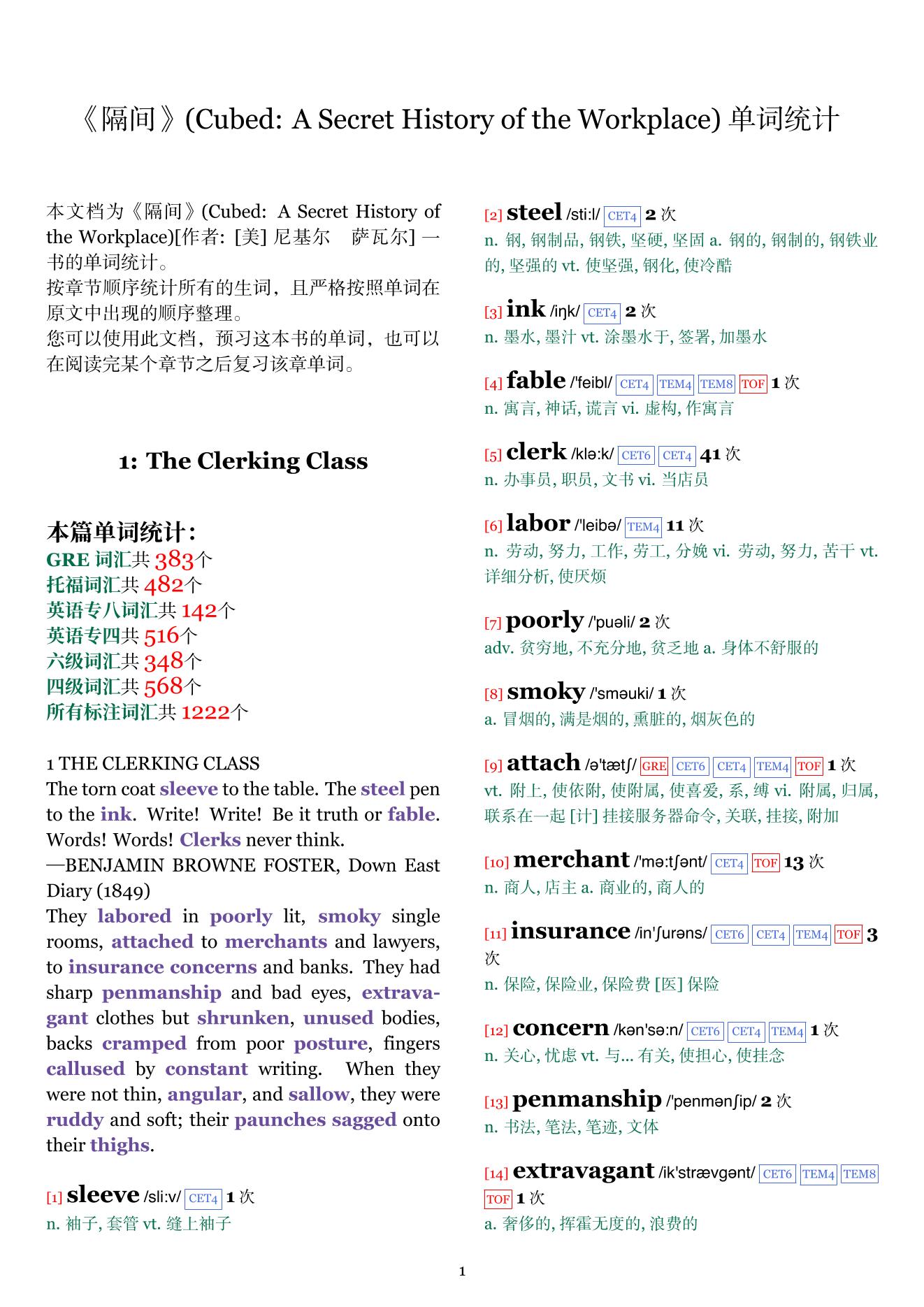 Cubed: A Secret History of the Workplace章节单词统计