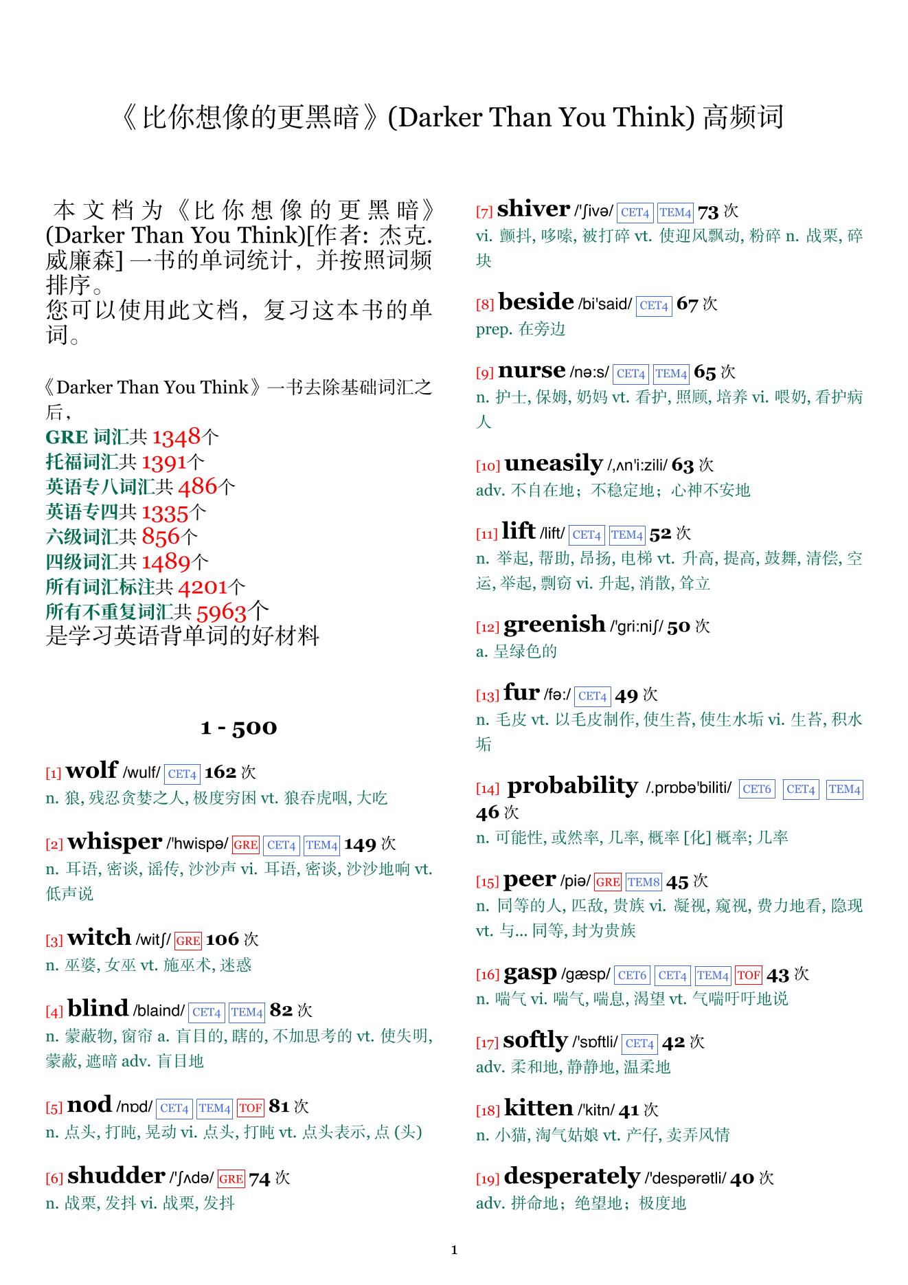 Darker Than You Think词频统计