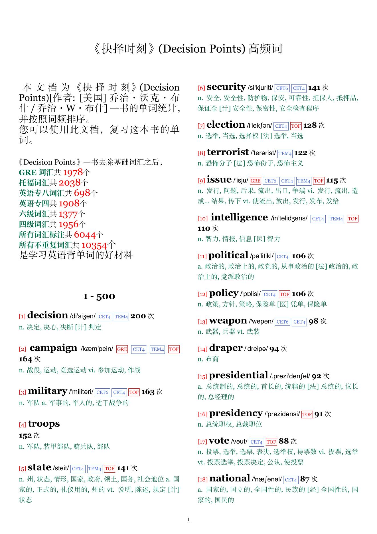 Decision Points词频统计