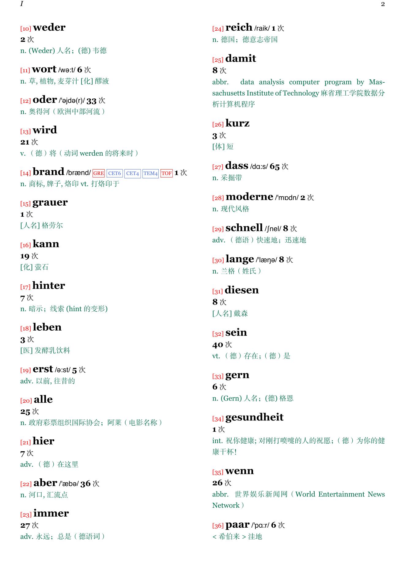 Die Pest章节单词统计