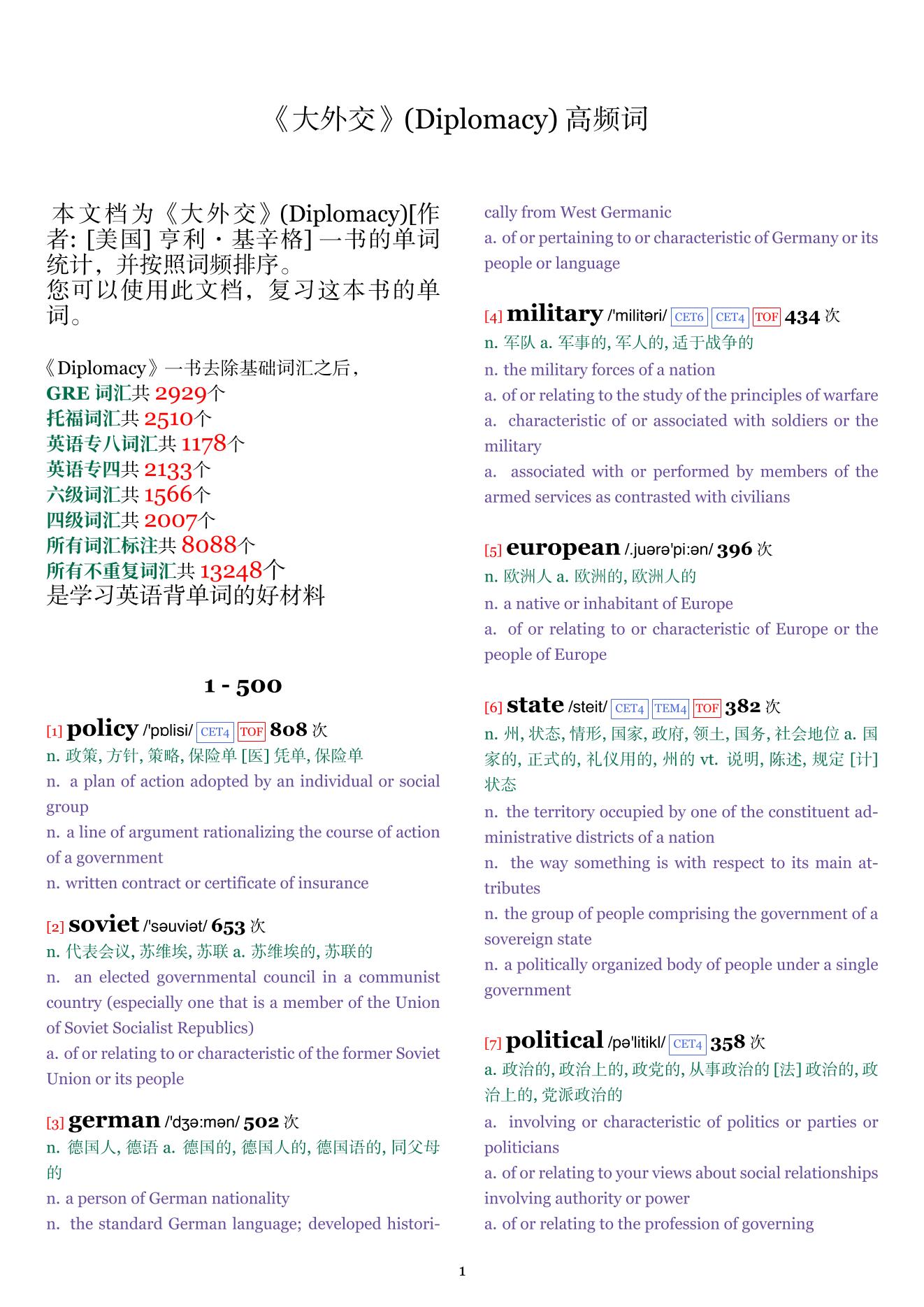 Diplomacy词频统计