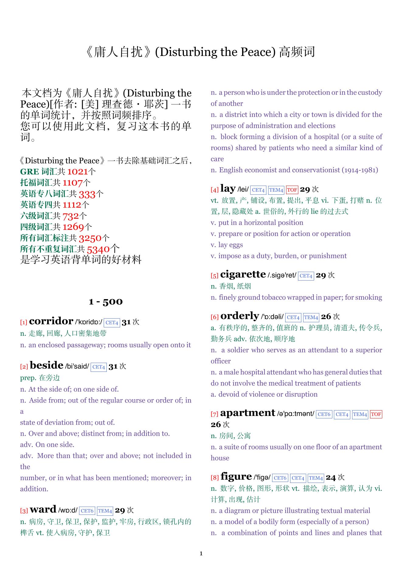 Disturbing the Peace词频统计