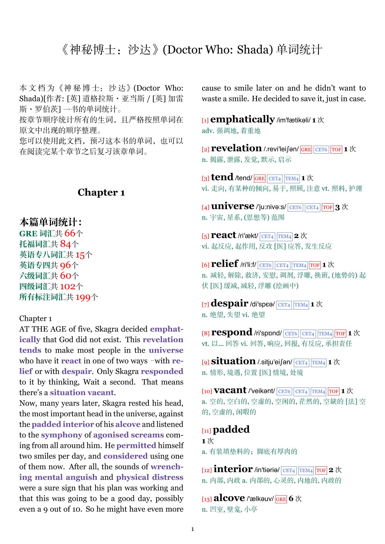 Doctor Who: Shada章节单词统计