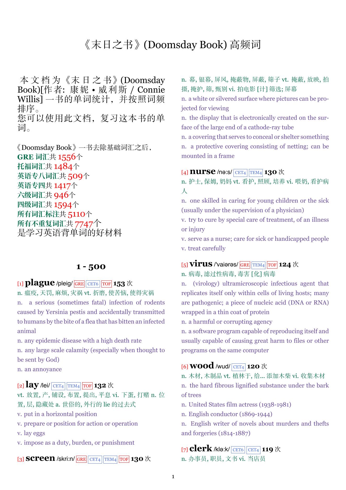 Doomsday Book词频统计