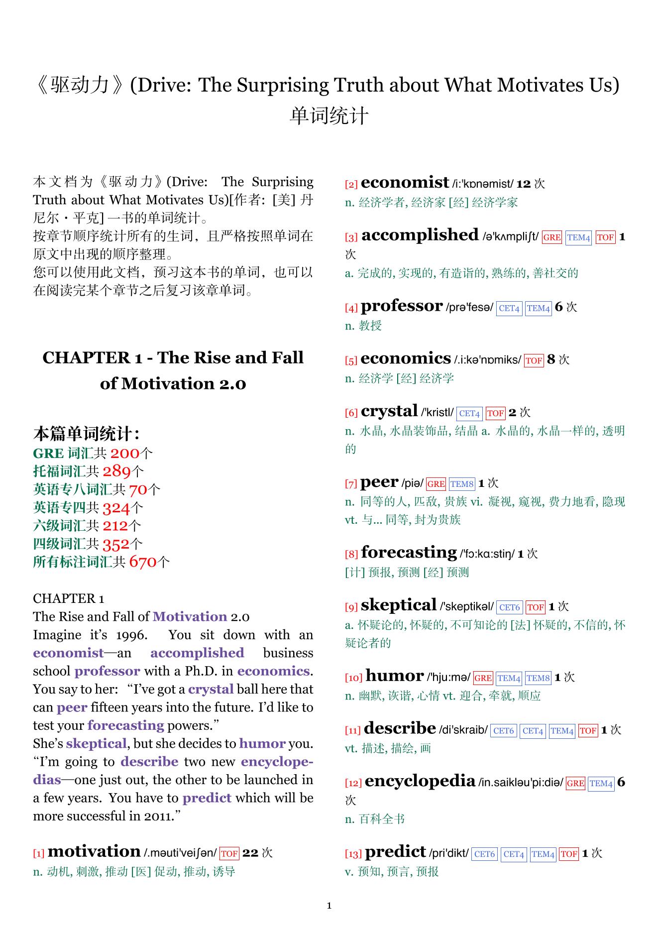 Drive: The Surprising Truth about What Motivates Us章节单词统计