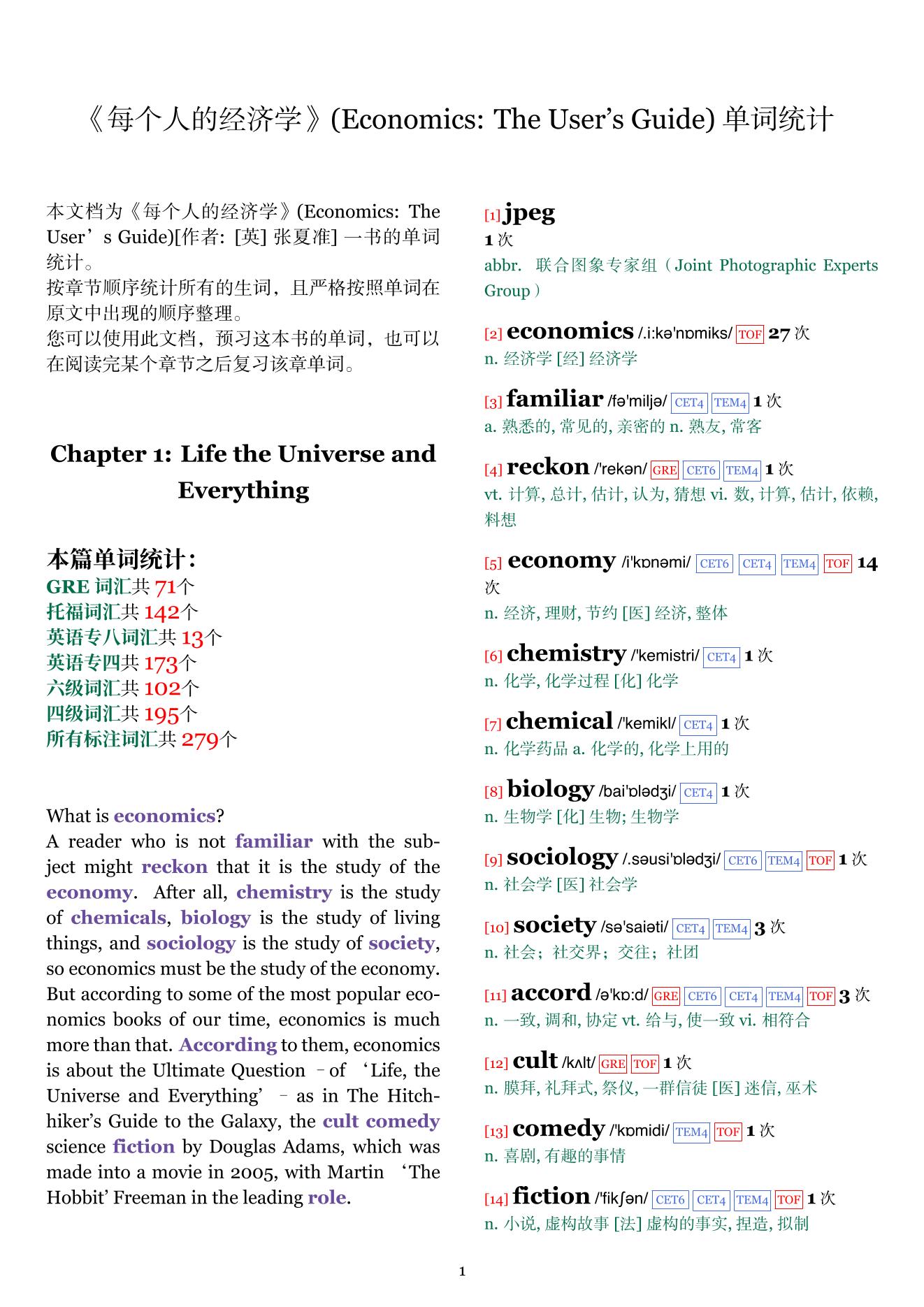 Economics: The User’s Guide章节单词统计
