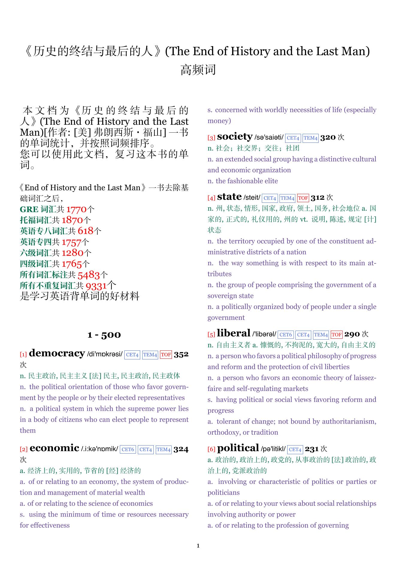 The End of History and the Last Man词频统计