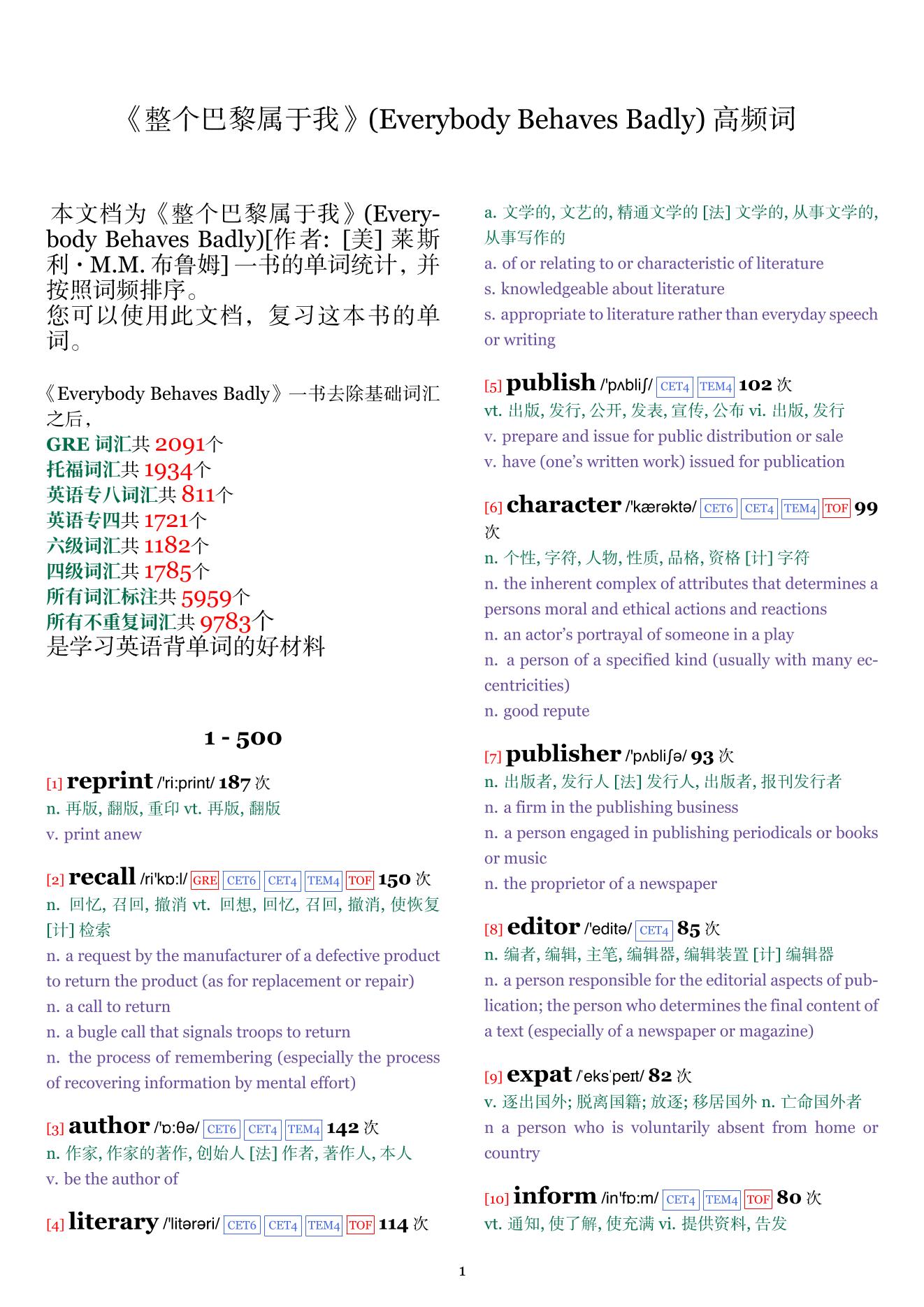 Everybody Behaves Badly词频统计