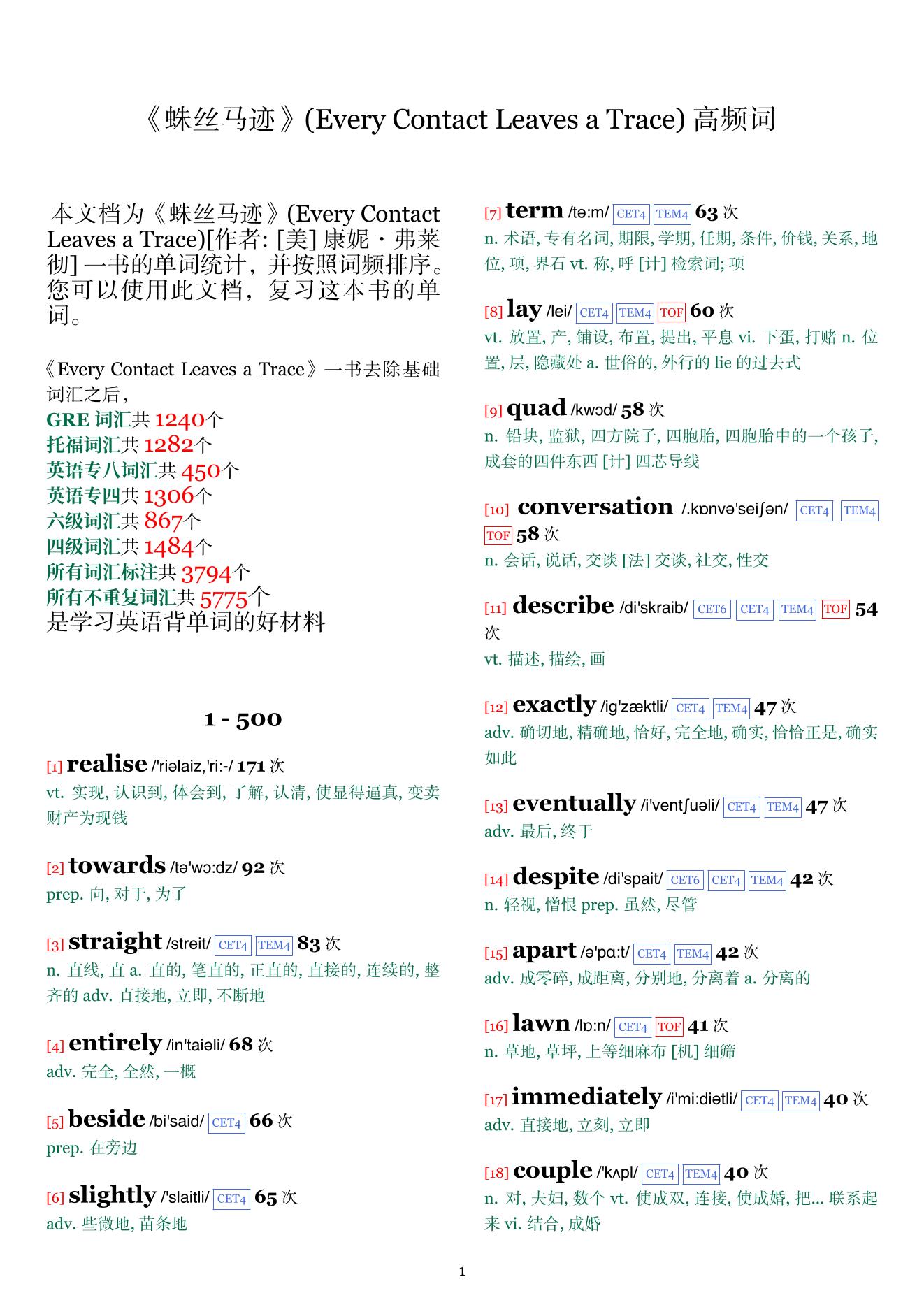 Every Contact Leaves a Trace词频统计