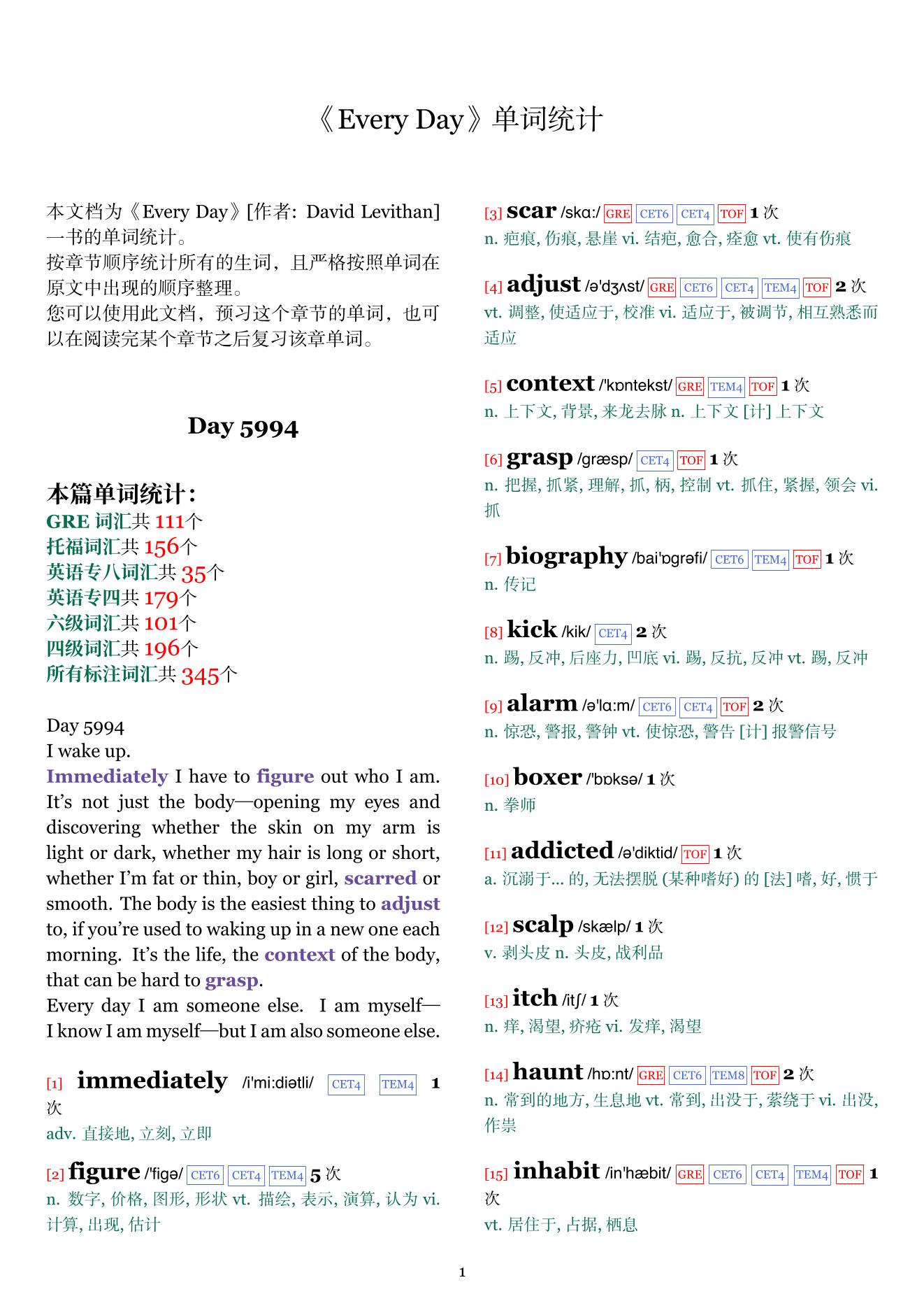 Every Day章节单词统计