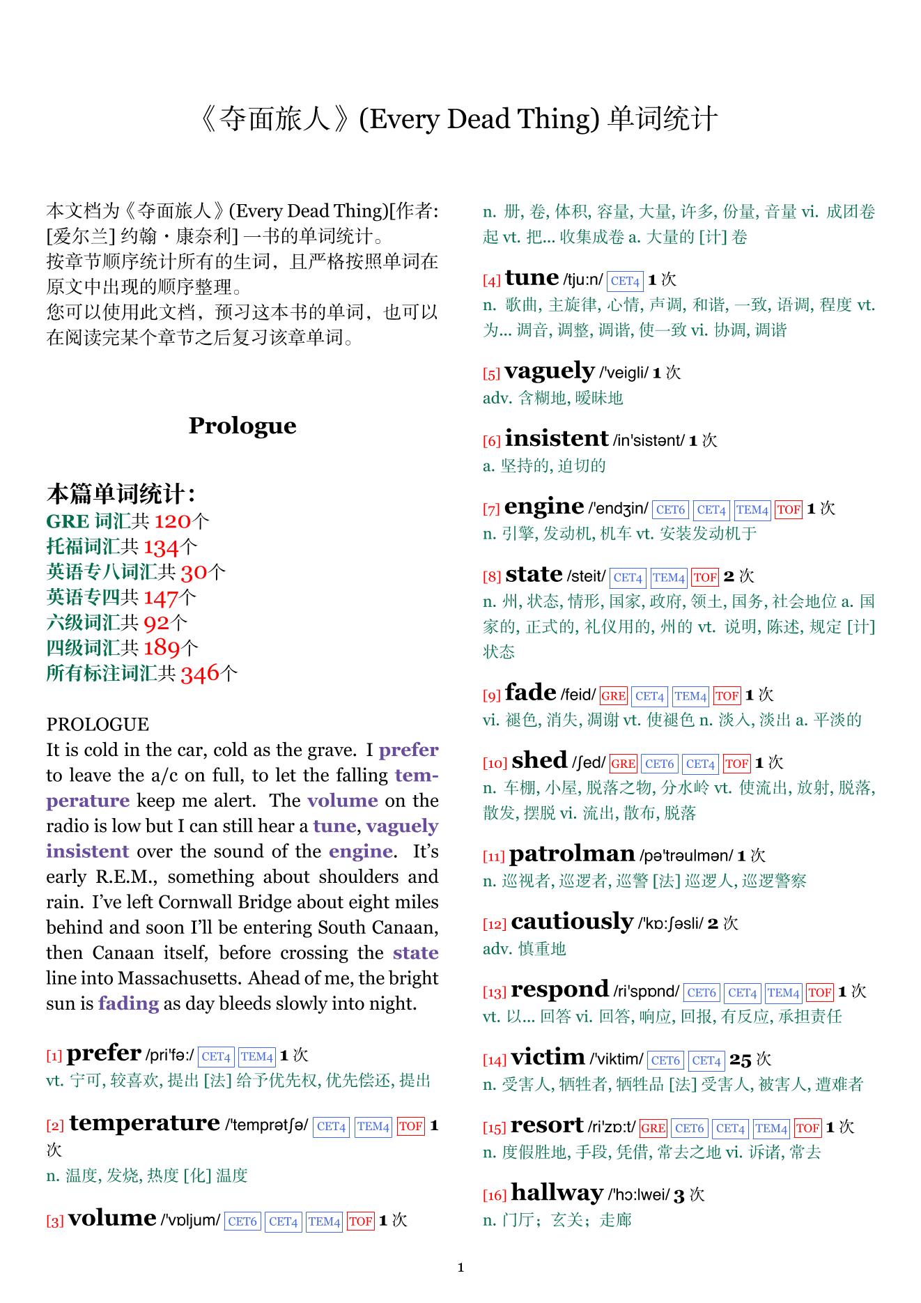 Every Dead Thing章节单词统计