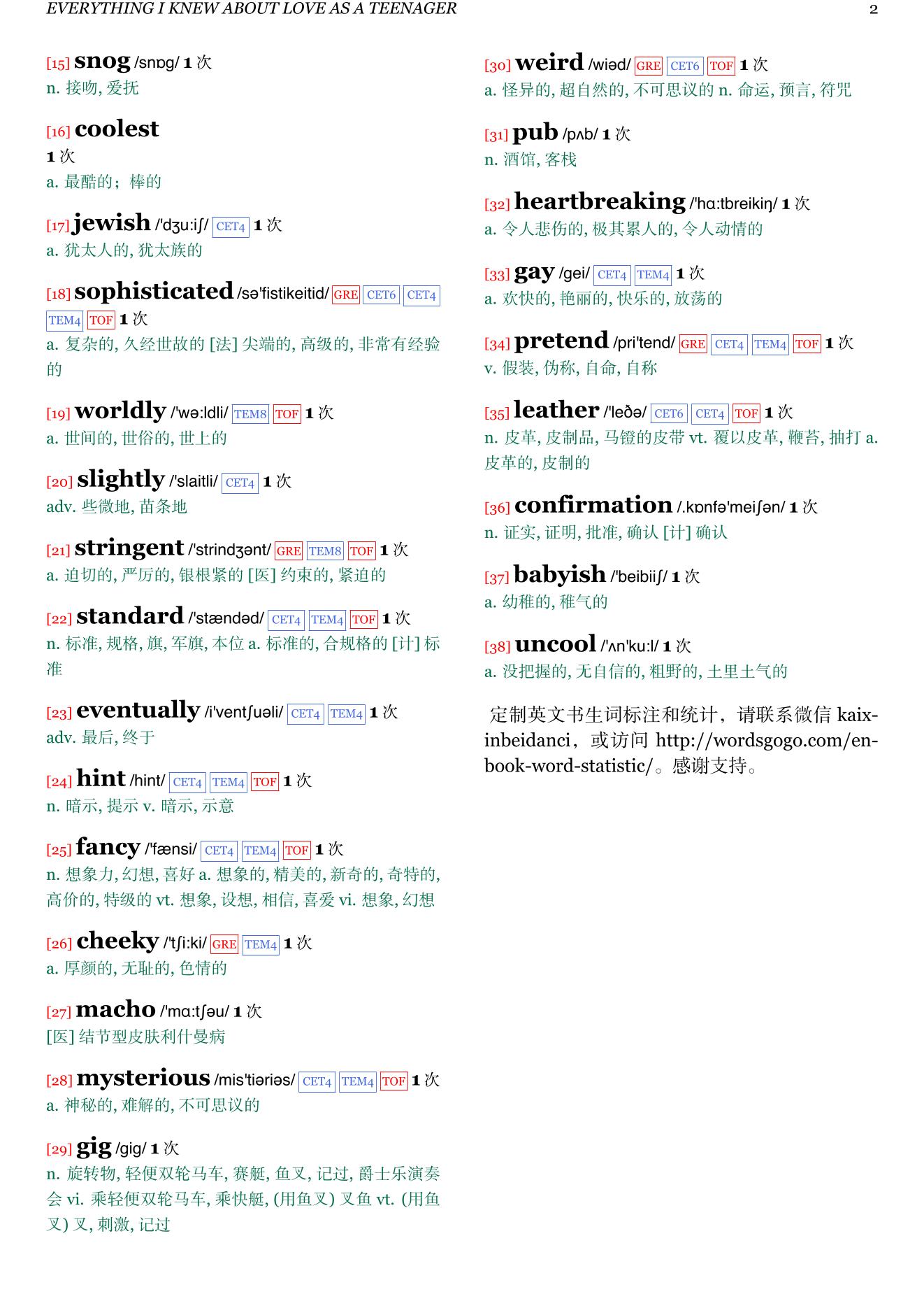 Everything I Know About Love章节单词统计