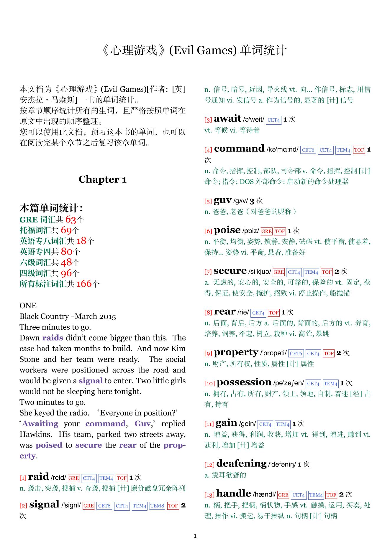 Evil Games章节单词统计