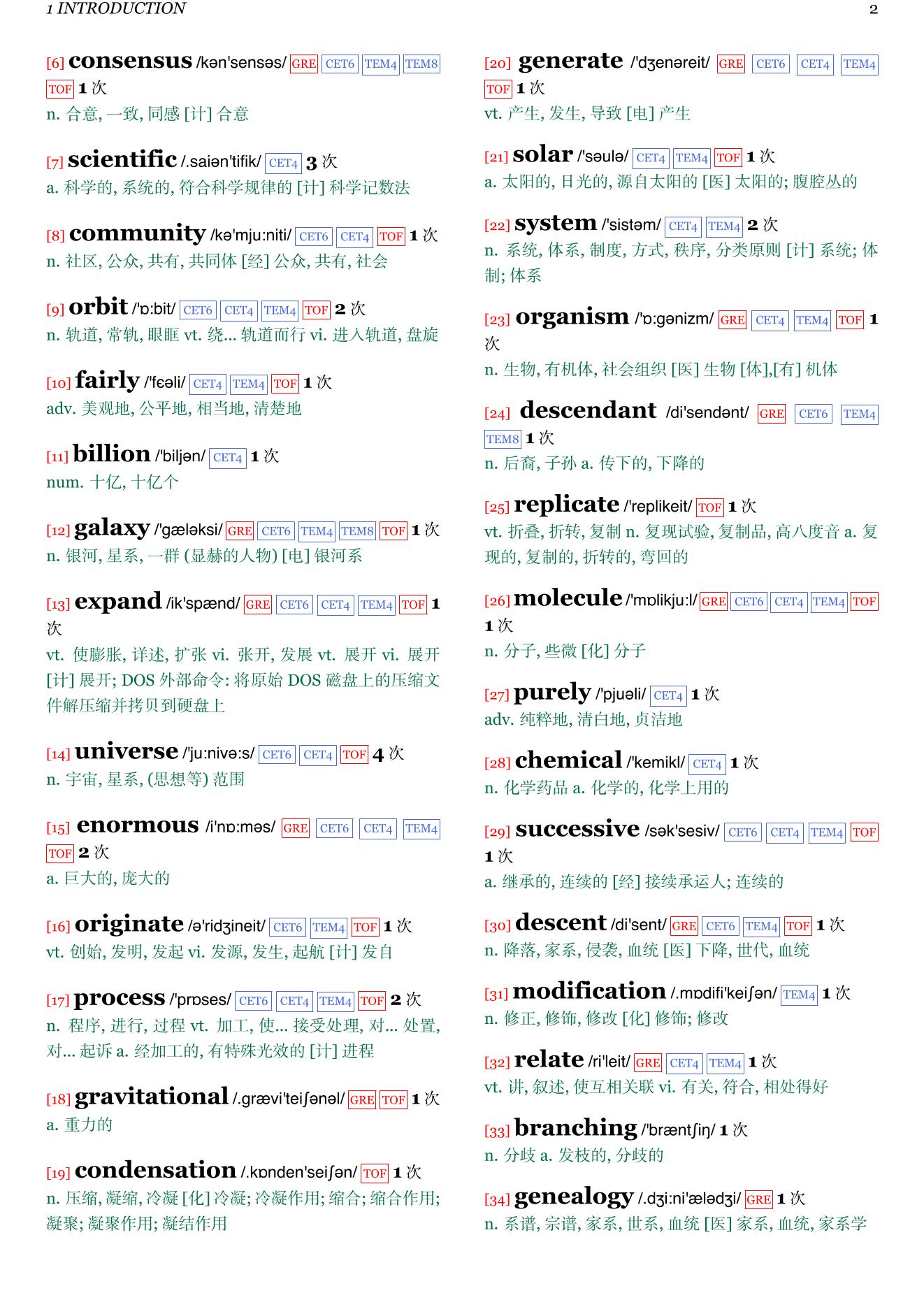 Evolution: A Very Short Introduction章节单词统计