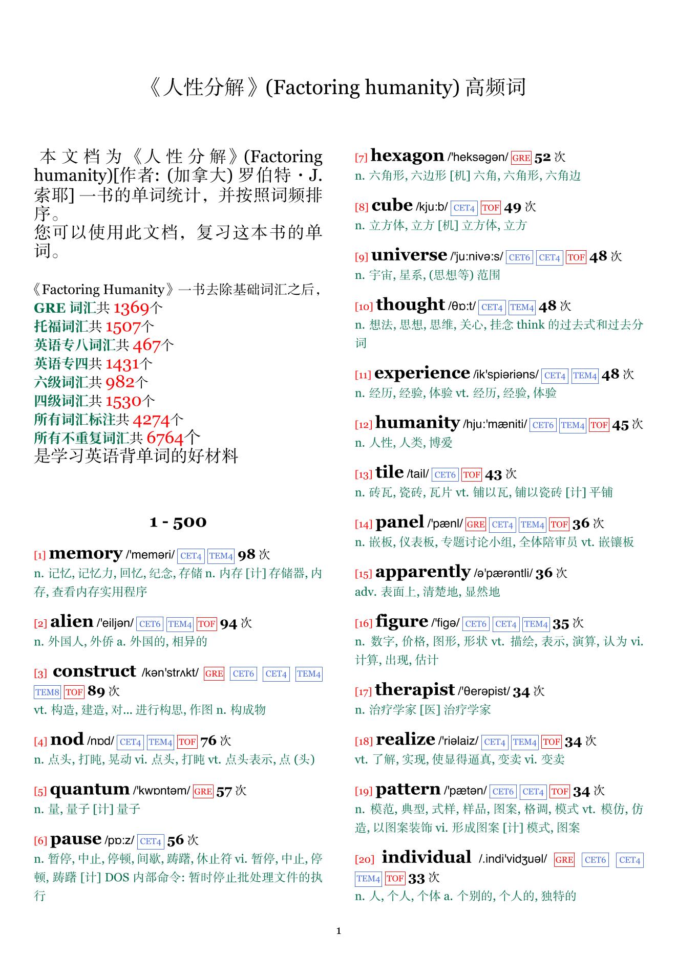 Factoring humanity词频统计