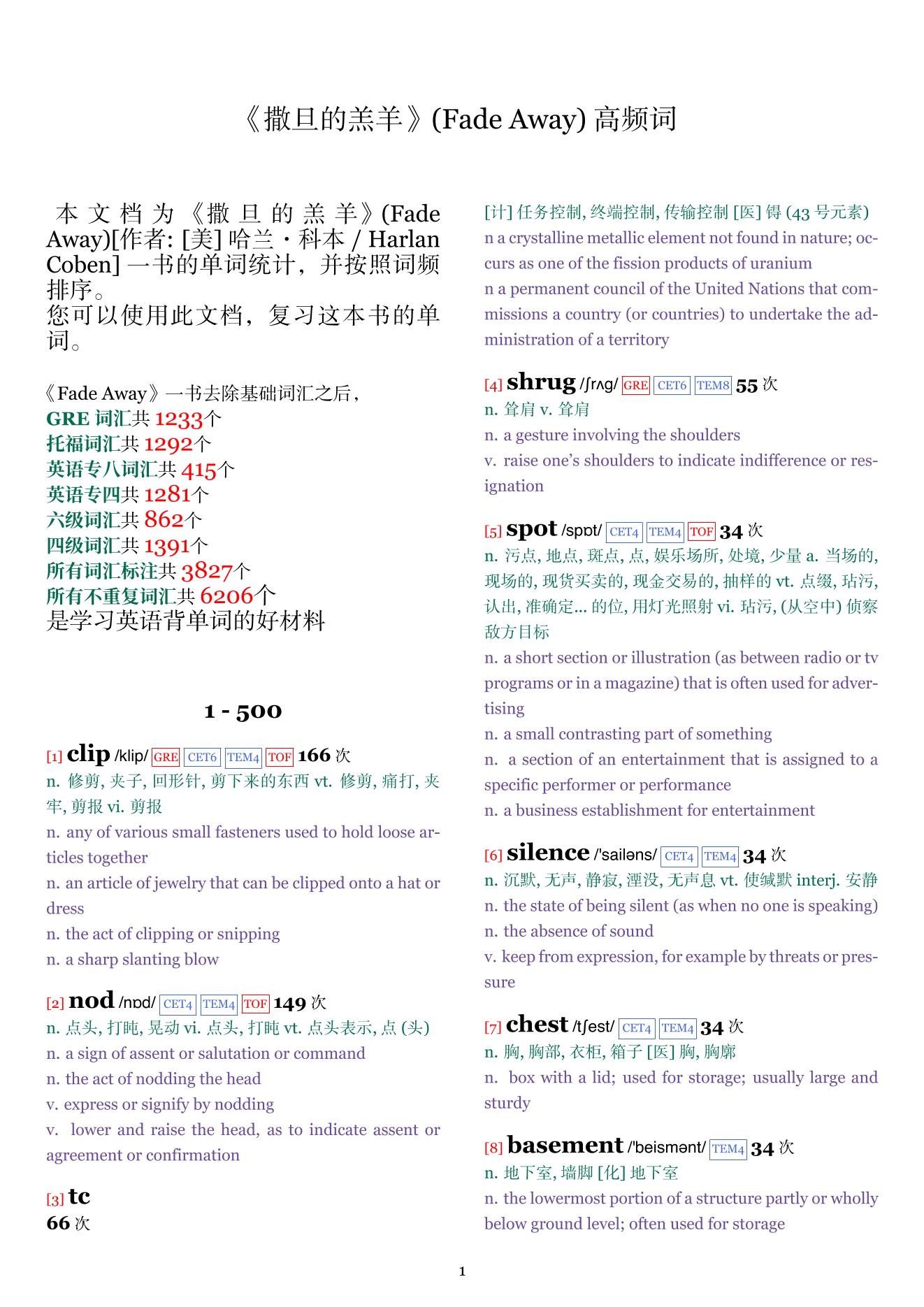 Fade Away词频统计